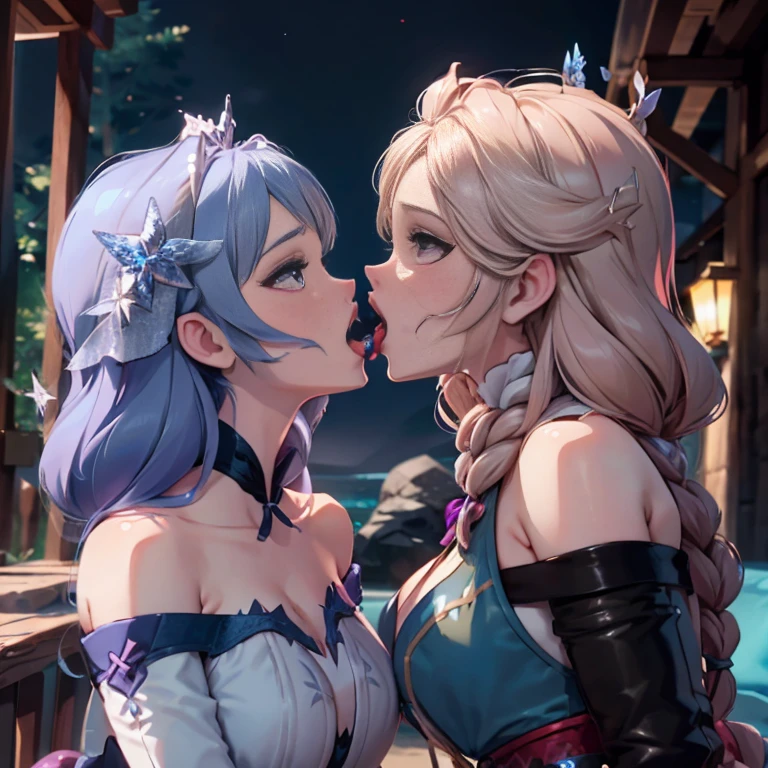 Masterpiece, 2 girls, sexl, big breasts, kisses, elsa and anna, double gag, tied, elsa from frozen, anna from frozen, frosen