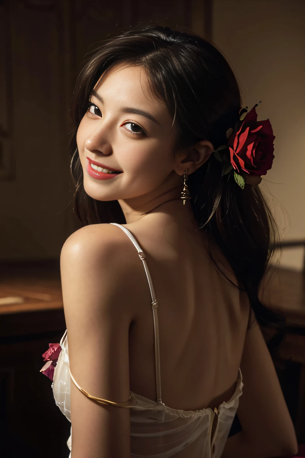 fruits,lemons,Grapes,Rose flower,Seduce you,,antique,A smile,,Sweet and seductive appearance.、Caravaggio's paintings、Chiaroscuro of Caravaggio,,Cute smile, Expression of ecstasy,erotick,A sexy