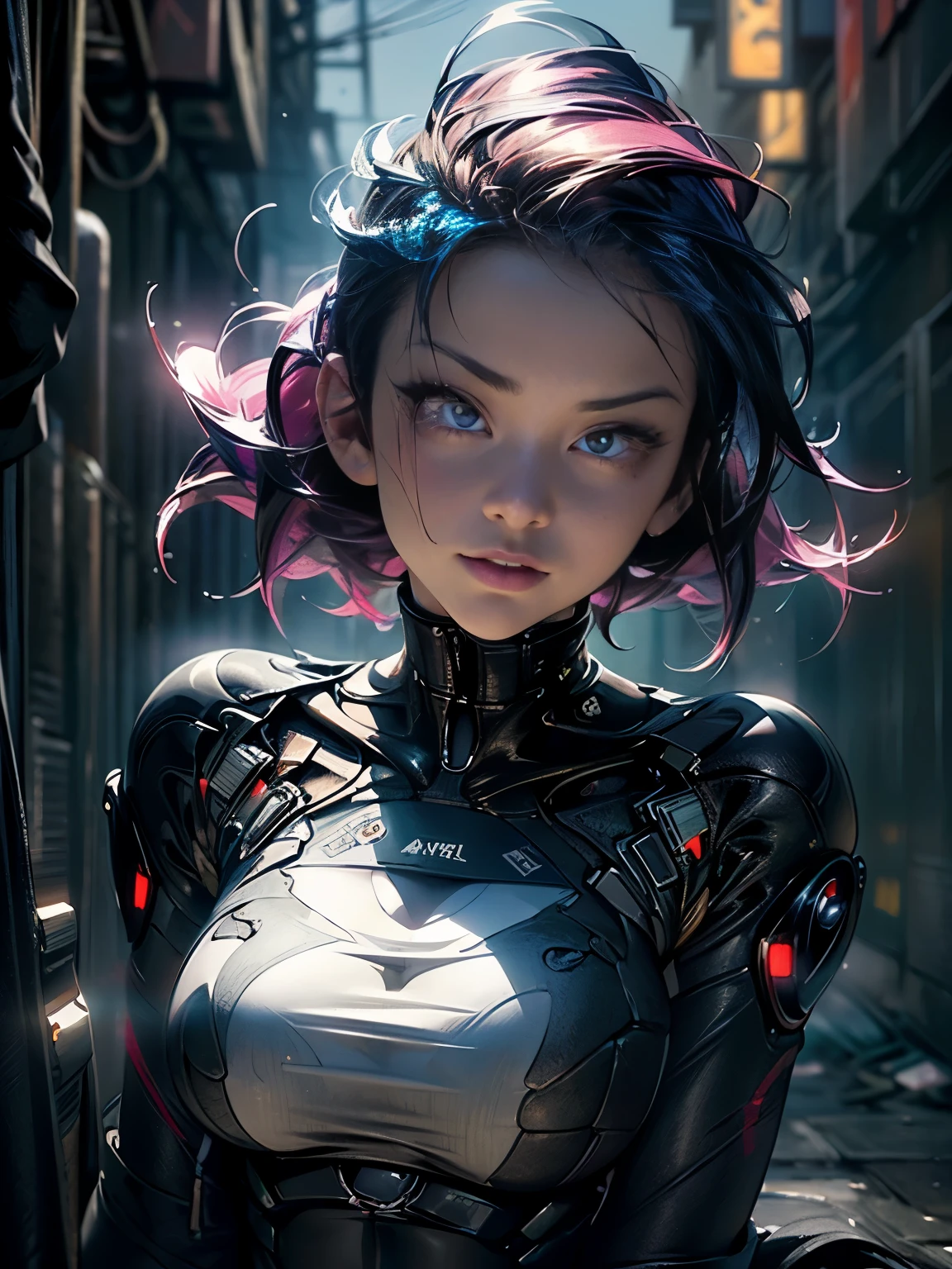 (Best Quality, best resolution), ((perfect Masterpiece, photorealistic, photogenic clarity), (incredibly Detailed: 1.4), 3D, A Beautiful futuristic Cyberpunk girl, super huge enormously gigantic tits, cleavage showing, tons of tattoos and piercings, short orange hair in a shaved mohawk hairstyle, vibrant moonlight eyes, long detailed eyelashes, arching her back in a dynamic sexy seductive slutty pose, HDR (High Dynamic Range), Satin Apparel, Ray Tracing, NVIDIA RTX, Super-Resolution, Unreal 5, Subsurface Scattering, PBR Textures, Post Processing, Anisotropic Filtering, Depth of Field, Maximum Sharpness and Sharpness, Multi-layer Textures, Albedo and Highlight Maps, Surface Shading, Accurate simulation of light-material interactions, perfect proportions, Octane Render, two-color light, large aperture, low ISO, white balance, rule of thirds, 32K RAW PHOTO, photorealistic, cherry blossoms blowing in the wind, futuristic cyber City background