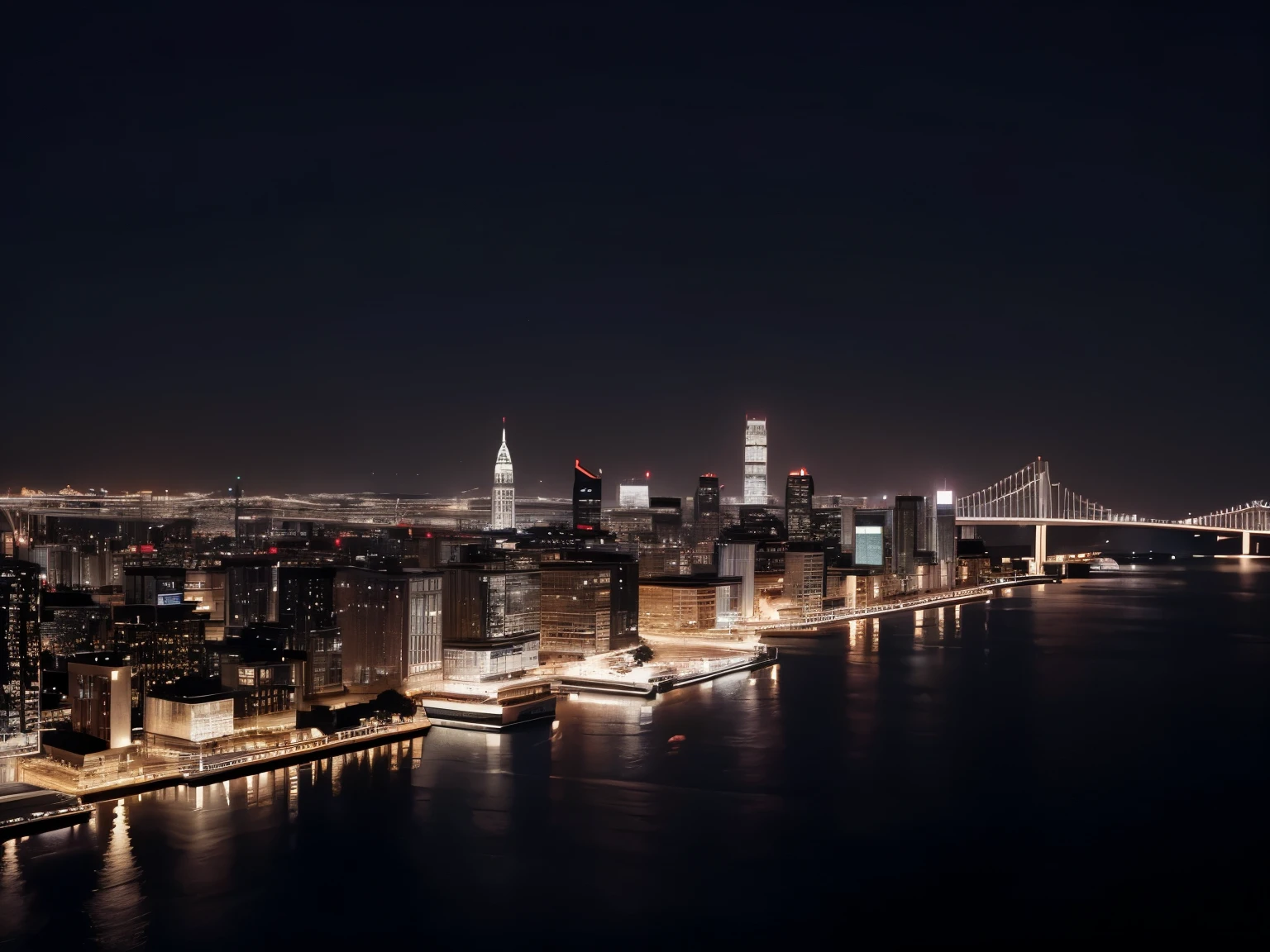 during night view of a city skyline with a river and a bridge, beautiful cityscape, The city at night, beautiful city of the future,  the are In the background, beautiful city,  the are In the background,  Well-lit building, at during night, during night,  Background with, city night, during night Background with, during night拍摄,  the are In the background天际线