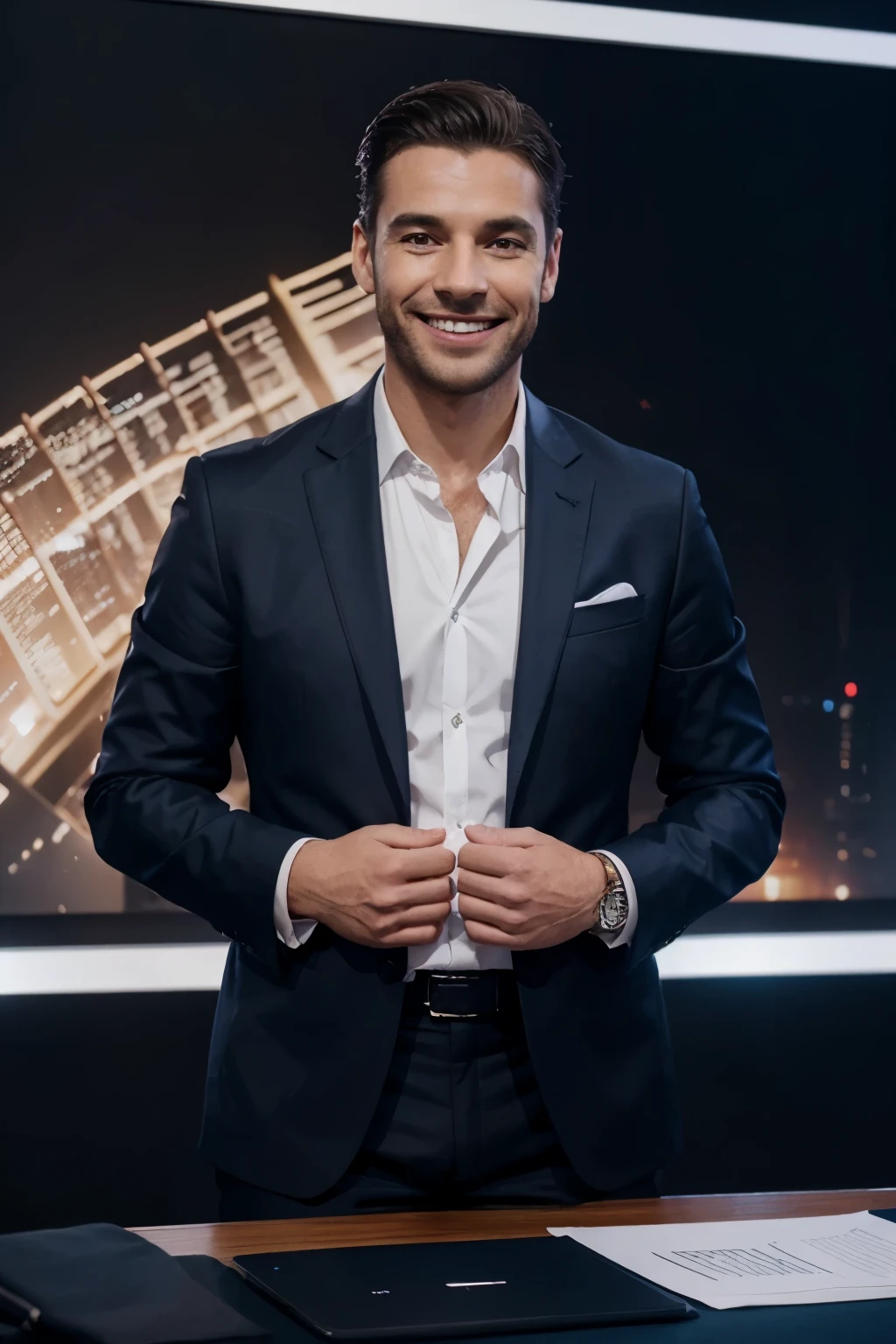 homme heureux, business, pointe du doigt a gauche, presentation, Presenter, sourire, 8k, best quality
