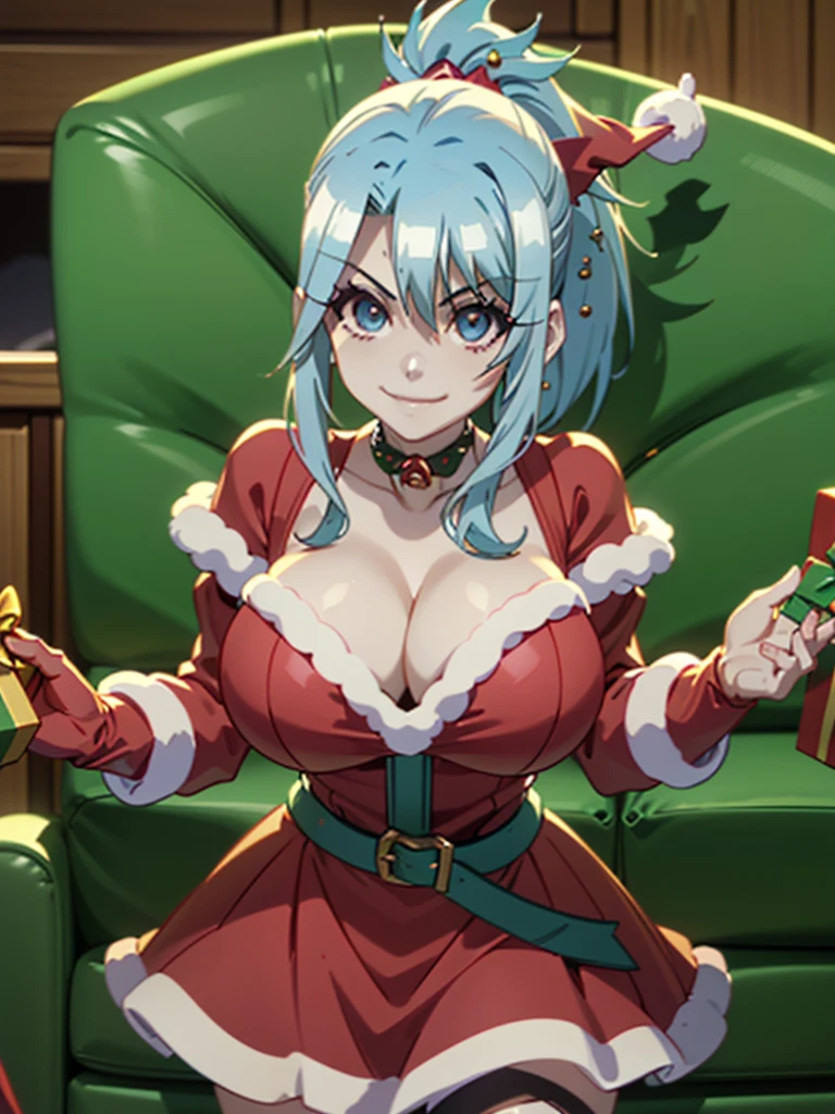 gran calidad ++ Extremely detailed high resolusionolution, very aesthetic, ojos expresivos, (((Cara perfecta))), (((face symmetrical))), ((good anatomy)), (((manos perfectas))), (((8k))), UHD, Fondo de pantalla HD, (((alta calidra detallada, (((((1girl)))))), solamente, Obra maestra, La mejor calidad, high resolusion, Altamente detallado, (illustration), hermosos ojos detallados, (((combatant))), (((natsuru senou))), ((((smile)))), (((blue hair))), (((blue eyes))), (((spiked hair))), (((ponytail))), (((anime))), (((short hair))), (((mature female))), (((gigantic breasts))), (((christmas cabin))), (((kitchen)))), labios brillantes, They are smiling, guantes largos de raso blancos hasta el codo, (santa), Santa Claus red dress, sombrero de Santa, Vestido sin tirantes, cuerpo completo, Guantes blancos de codo, (((usando un atuendo de Santa Claus con+sosteniendo una bolsa de regalo))), Dedos detallados, Dedos precisos, Manos no antinaturales, strange eye, escote,
Esperando