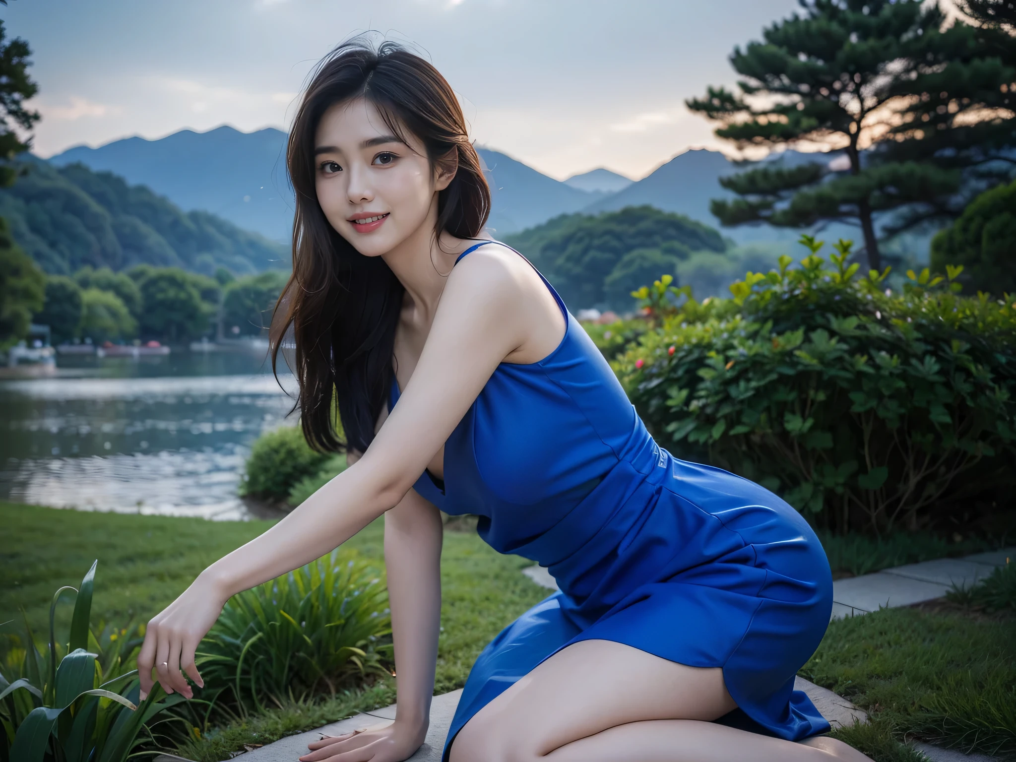 arafed asian woman in a blue dress posing for a picture, beautiful south Korean Woman, gorgeous young Korean Woman, beautiful young Korean Woman, Korean Girl, Korean Woman, Cute Korean Actress, female actress from korea, lee ji-eun, lee ji - eun, elegant smiling pose, Choi Hong Hwa, Portrait of female Korean idol, Engaging pose