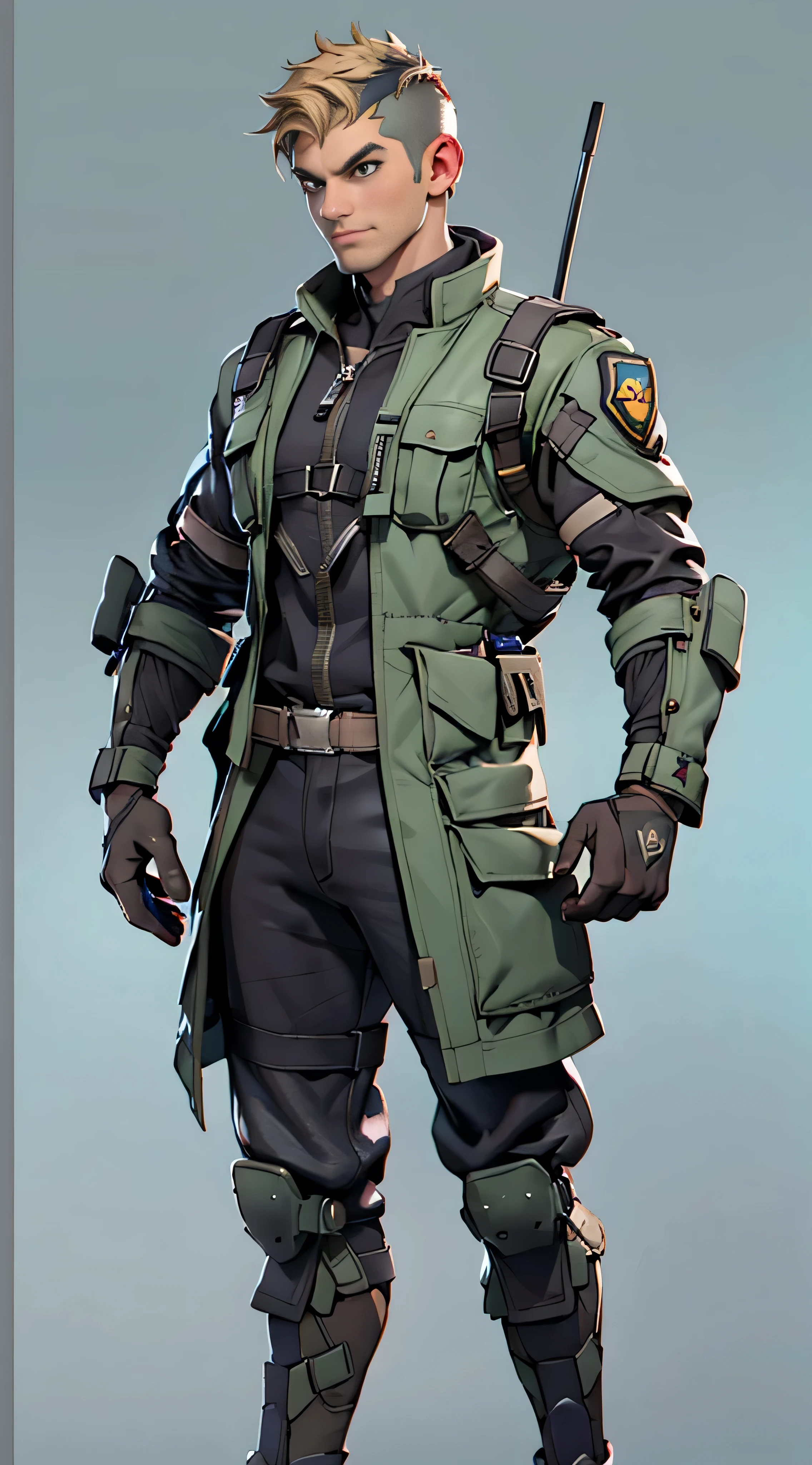 11:23(((Best quality: 1.4))),(Unbeatable masterpiece), (hyper HD),(Hyper-realistic 8k CG)、（light colors hair），（Brush cut），（Shoulders and arms equipped with technical equipment))), (((1 uncle))),The 45-year-old American soldier has a perfect figure,,delicated face,heavy muscular figure:1.2,Solid royal gray jacket with details, (Pictures from head to thighs)， Complex equipment, Dark purple coat，long trousers，The clothes inside are dark，Clothes with metal technical parts,Tech Armor )