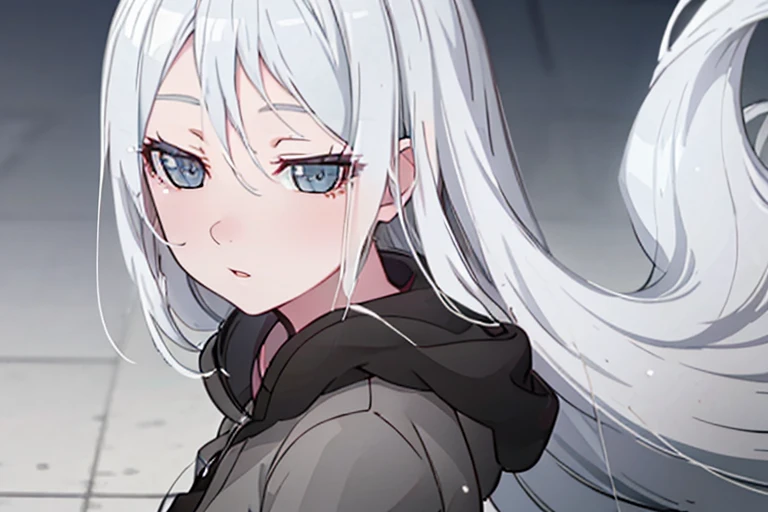 1girl in，Detailed details，White hair，Very long hair，light blue  eyes，Fluttering hair，head phone