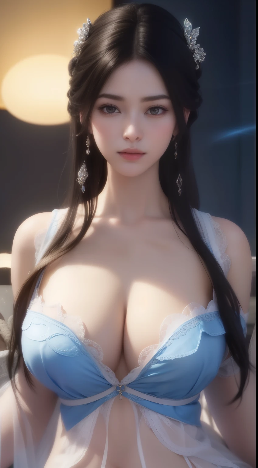 Beautiful big breastokeh), indoors, detailed luxury living room, gentle and charming beautiful goddess, solo, necklace, double eyelids, smart, good hands, good feet, Natural, (from below angle), (glossy skin:1.05), ((low angle)), Perfect figure, (64k, UHD, RAW photo, best quality, masterpiece:1.4), (realistic, photo-realistic:1.37), ultra high res, photon mapping, radiosity, physically-based rendering, professional soft lighting