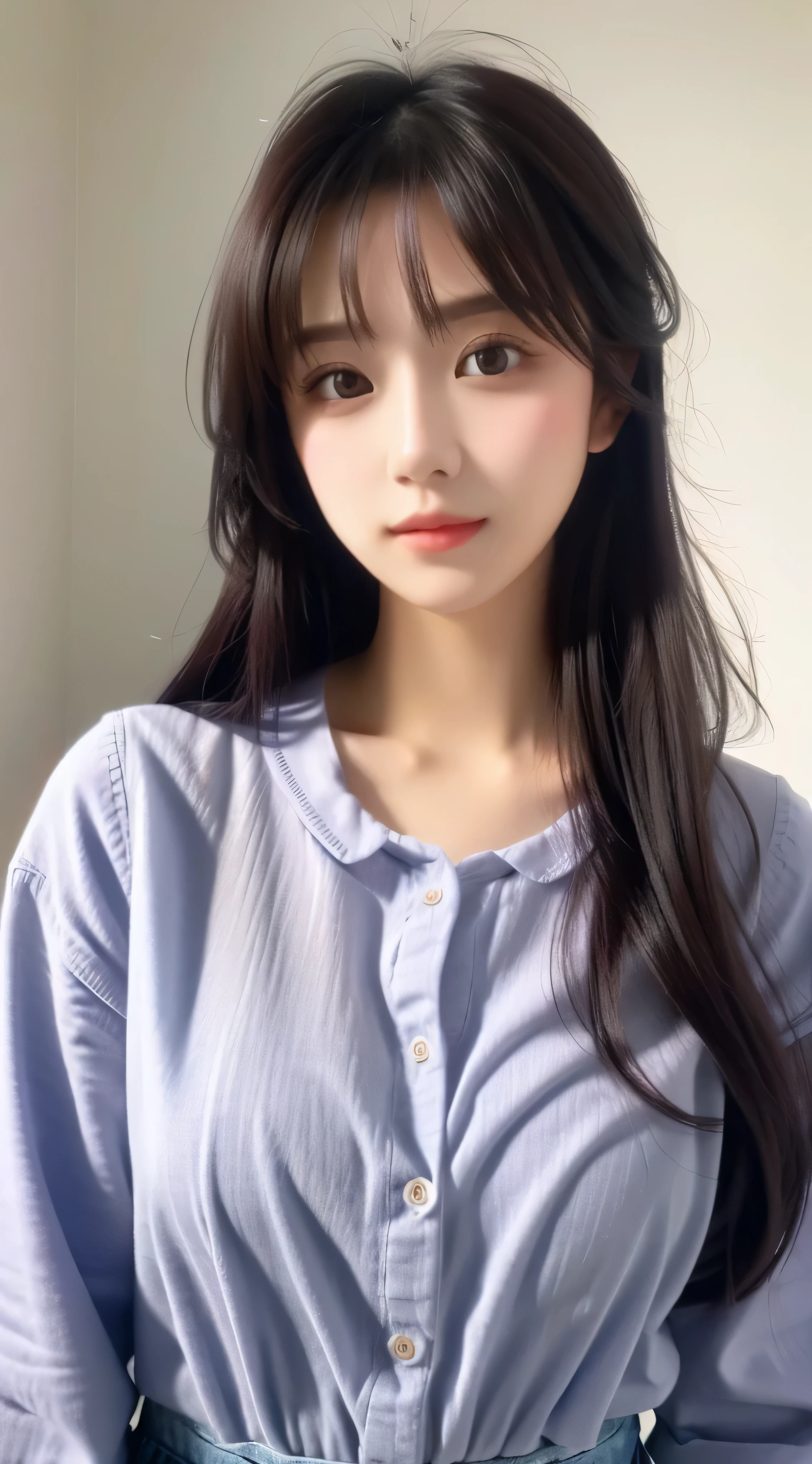 A very pure and beautiful girl，Painted with light makeup，Wear dark clothes to be beautiful and charming