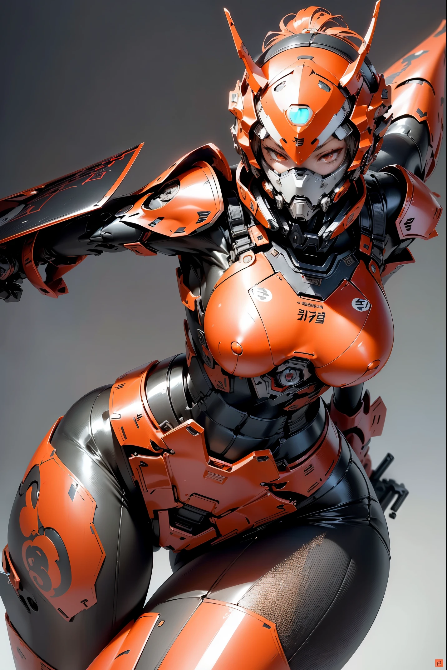 (masutepiece,Extremely detailed, Heavy mechs, hard surface),(Concept art:1.1),(Gundam Style:0.8), A woman wearing samurai robot armor holds a sword,(tactical full face samurai helmet),(Red body:1.1),(long legged:1.1),(A detailed eye:1.3),(A detailed face:1.3),(Detailed weapons:1.3),(Detailed body:1.3),((full bodyesbian:1.5)),(The background is flames),逼真