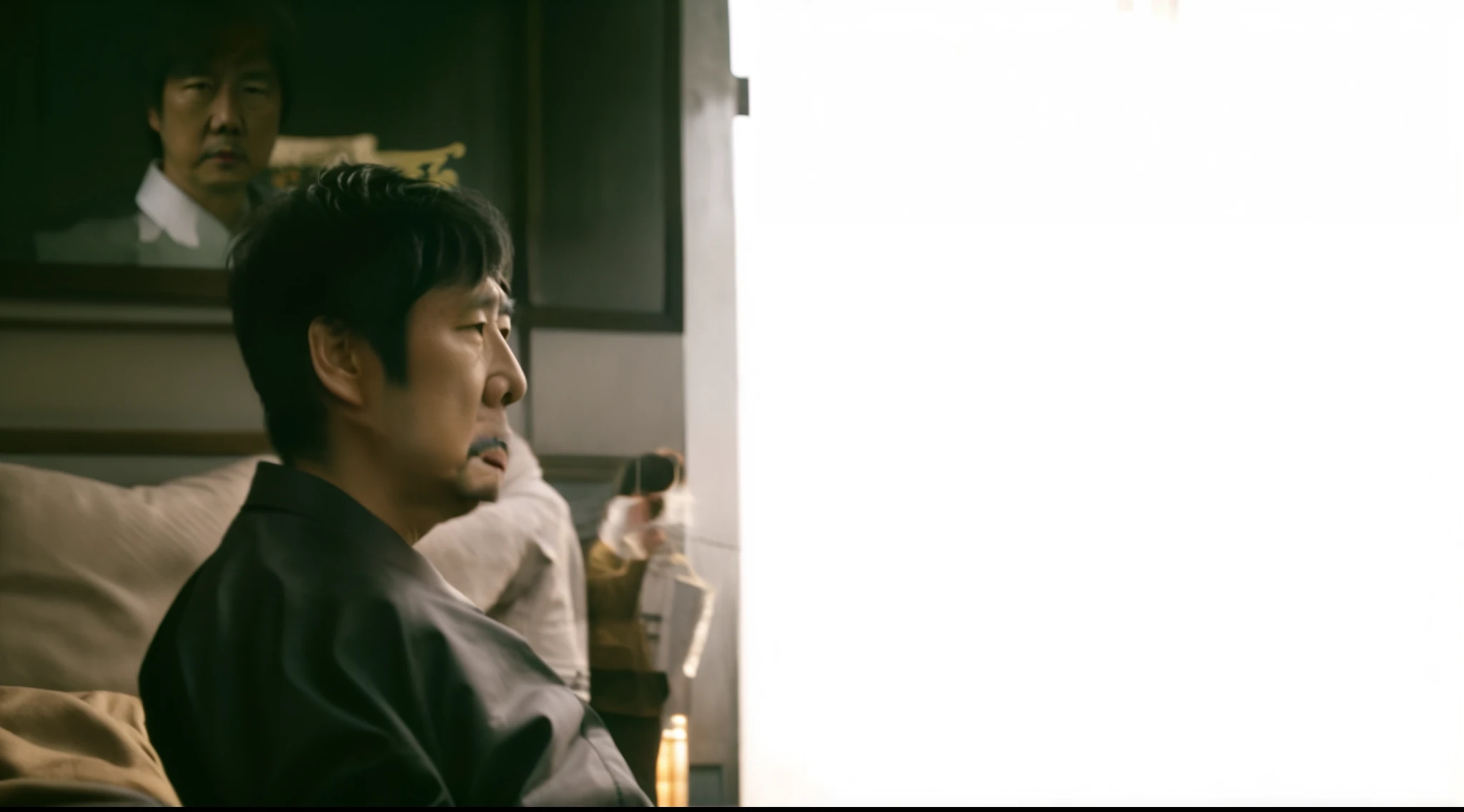 there is a king in a suit Chinese emperor sitting on a bed, movie screen shot, movie screencap, opening scene, handsome, movie still frame, movie scene close up, more details, [ realistic photo ]!!, movie frame still, best scene, still frame from a movie, jia, drunken master, screen capture, most memorable scene, daoshi, full scene shot
