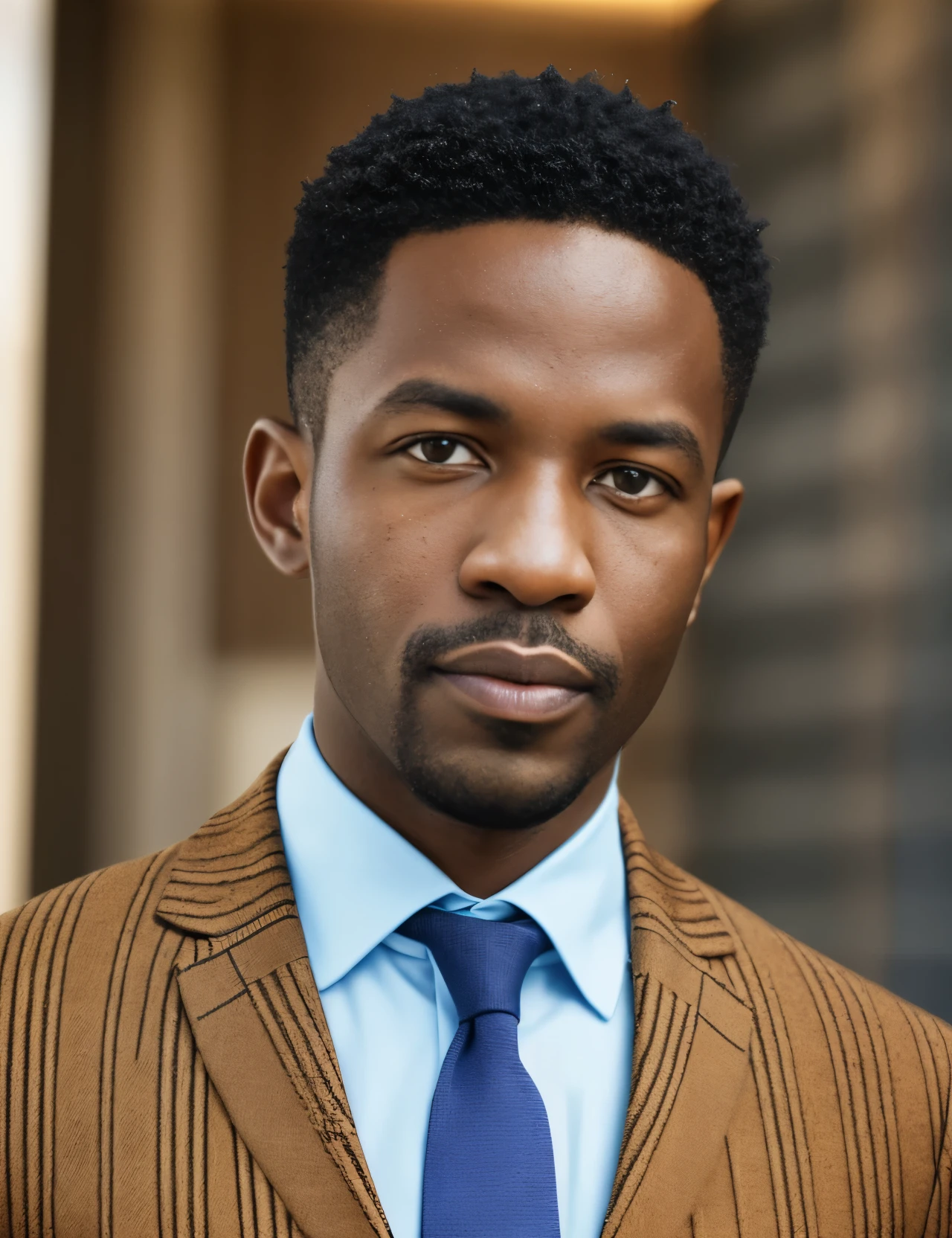 A single photo, in portrait format, of an African businessman dressed in a sweater and tie --auto --s2