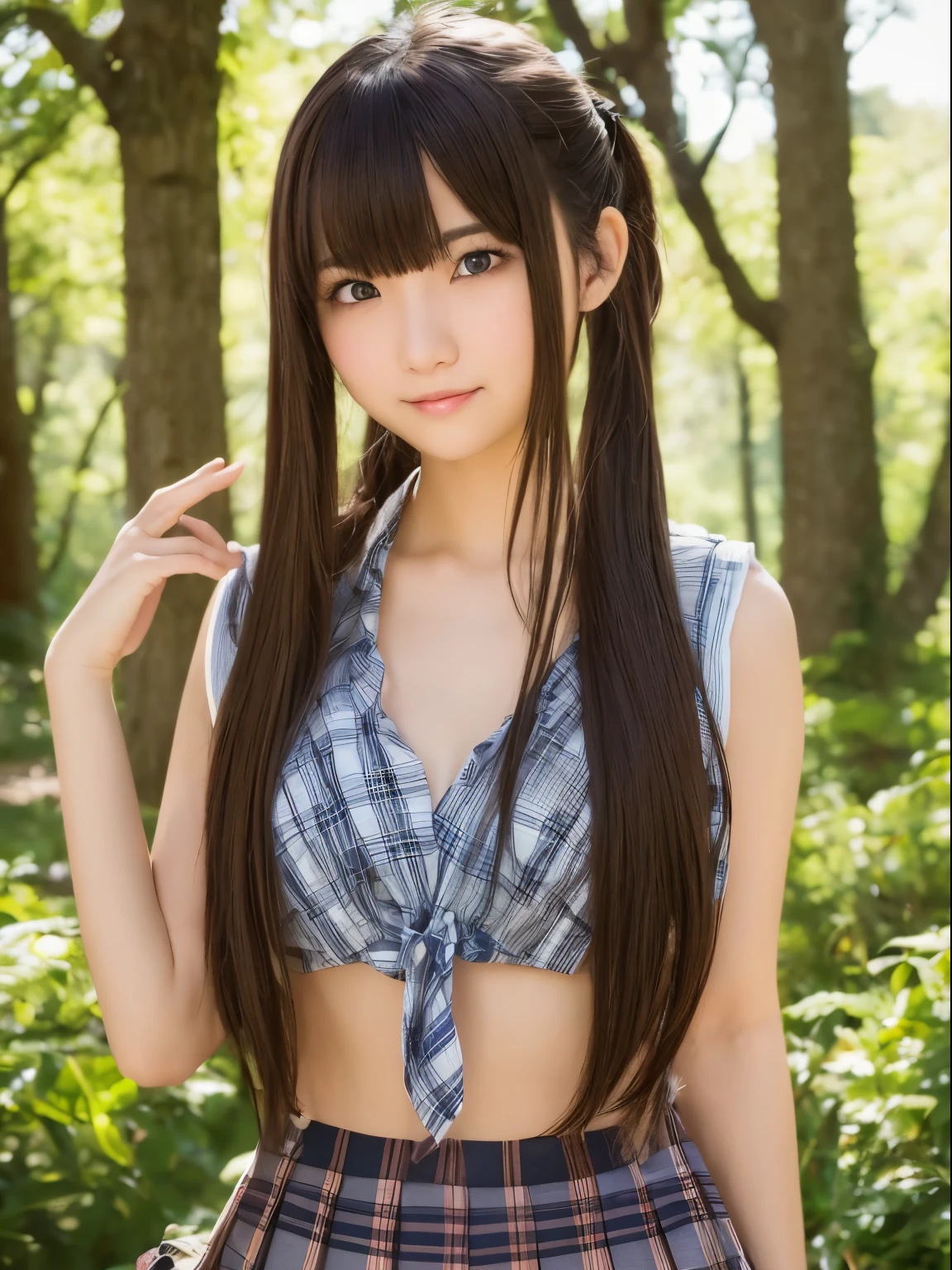 Smile、natta、Raw photography、(((Ultimate Beauty Portrait)))、((glistning skin))、女の子1人、 beautiful girl in Prague、bright expression、((brown haired))、(cleavage of the breast)、(Plaid pleated skirt:1.5)、((Big eyes that shine like jewels))、open cardigan、Open your clothes、panthyhose、Glossy glossy skin、(Medium Hair)、(Silky Ponytail Hair)、(is standing)、(frombelow)、Under the skirt、Under the skirt、(frombelow下着の接写)、eye liner、Beautiful bangs、Hair between the eyes、((masterpiece、最hightquality、ultra-detailliert、Film Light、intricate-detail、hight resolution、ighly detailed))、细致背景、8KUHD、Digital SLR、Soft light、hightquality、Film grain、FujifilmXT3 、Shallow depth of field、natural soft light、Kamimei、Lush bust