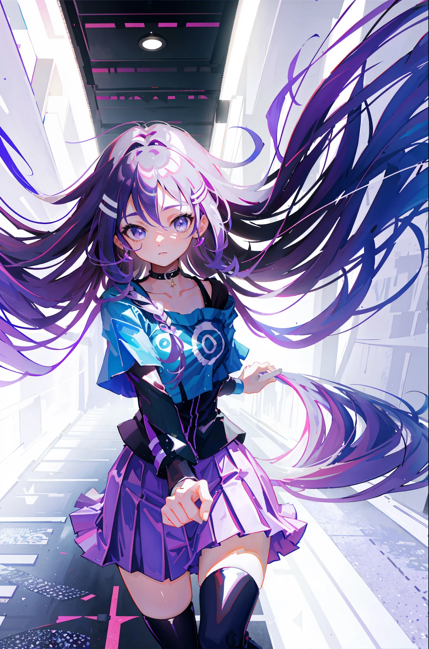 2D girl long hair skirt purple hair