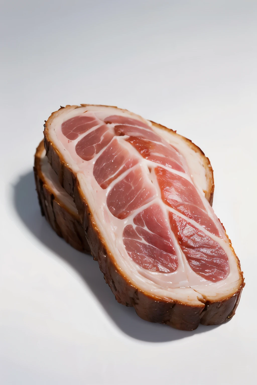 piece of meat suspended on white background，Exquisite，Real results，There is only one piece of pork in the picture，Exquisite的光影