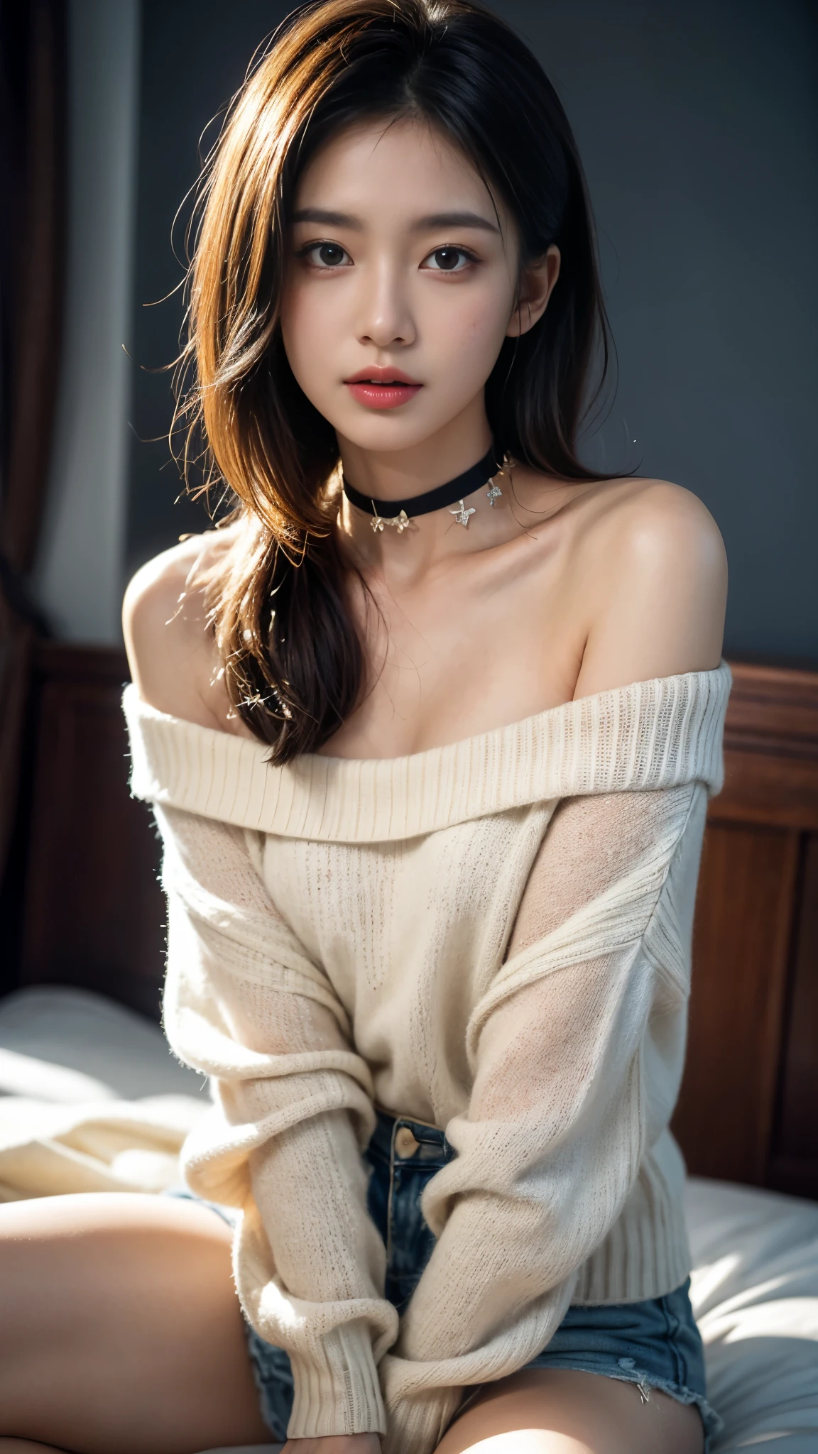 A Korean girl is posing in a photo studio with a window in the backgroundr, she wears a a muslim kopftuch wool sweater goth underwear and fishnet stockings , wavy black hair blowing in the wind. She's a men's magazine model, with a subtle smile, flirting with the camera, (in evening light: 1.2), in the photo studio, perfect eyes, perfect hands, perfect body, perfect hair, perfect chest, hair behind the ear, UHD, Retina, masterpiece, precise, anatomically correct, textured skin, super detailed, high details, good quality, award-winning, best quality, high-res, 16k, 8k. fullbody
Warte auf Start