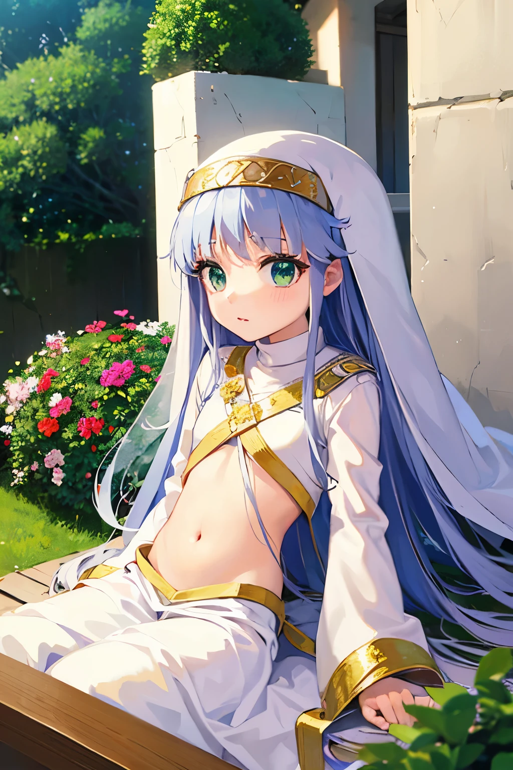 NSFW,masterpiece,Highest quality,High resolution,Very detailed,Girl,Silver Hair,long hair,Golden Eyes,Small breasts,Short height,goddess,God,A dazzling silk long dress,Arabia,gem,Decoration,Temple of the Night,altar,Your sleeping quarters,Starry Sky,Ancient,Seduce,Sexy pose,Lustful face,Embarrassed,blush,Excited face,Drooling