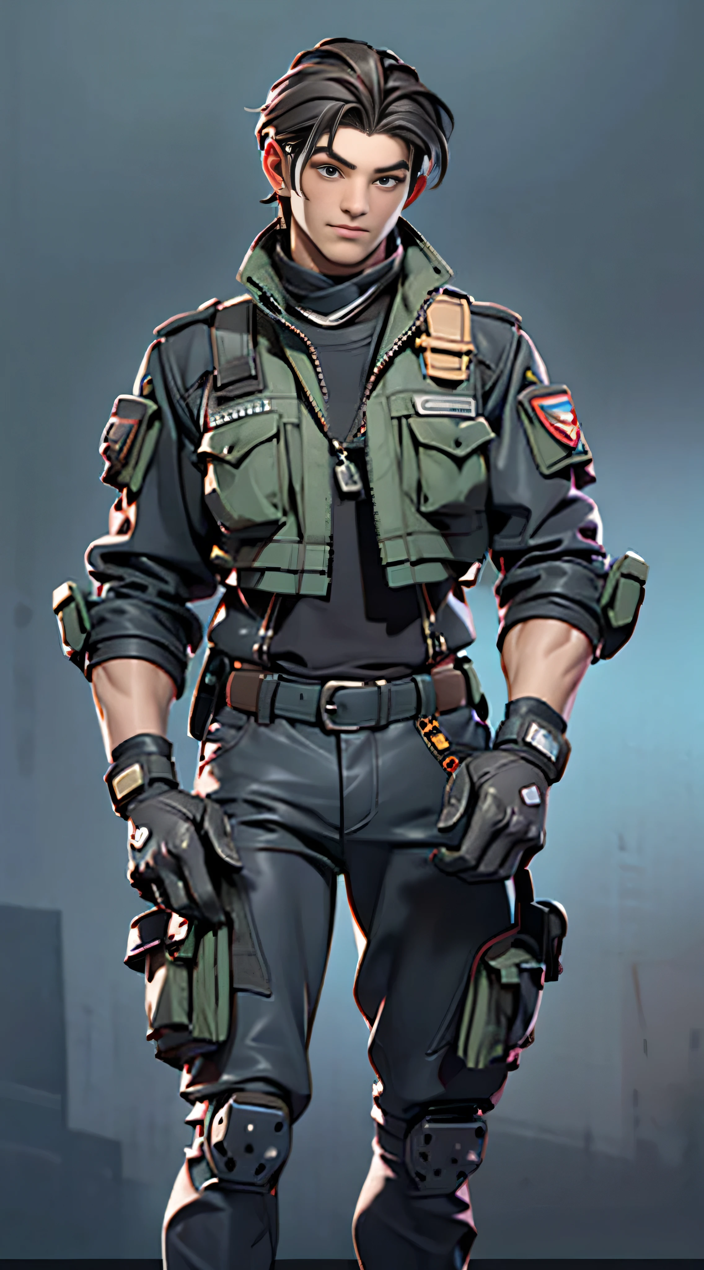 11:23(((Best quality at best: 1.4))),(Unbeatable masterpiece), (hyper HD),(Hyper-realistic 8k CG)、（dark colored hair）（Shoulders and arms equipped with technical equipment))), (((1 young person))),The 35-year-old American soldier has a perfect figure,,delicated face,heavy muscular figure:1.2,Solid royal gray jacket with details, (Pictures from head to thighs)， Complex equipment, Dark purple coat，long trousers，The clothes inside are dark，Clothes with metal technical parts,Tech Armor )