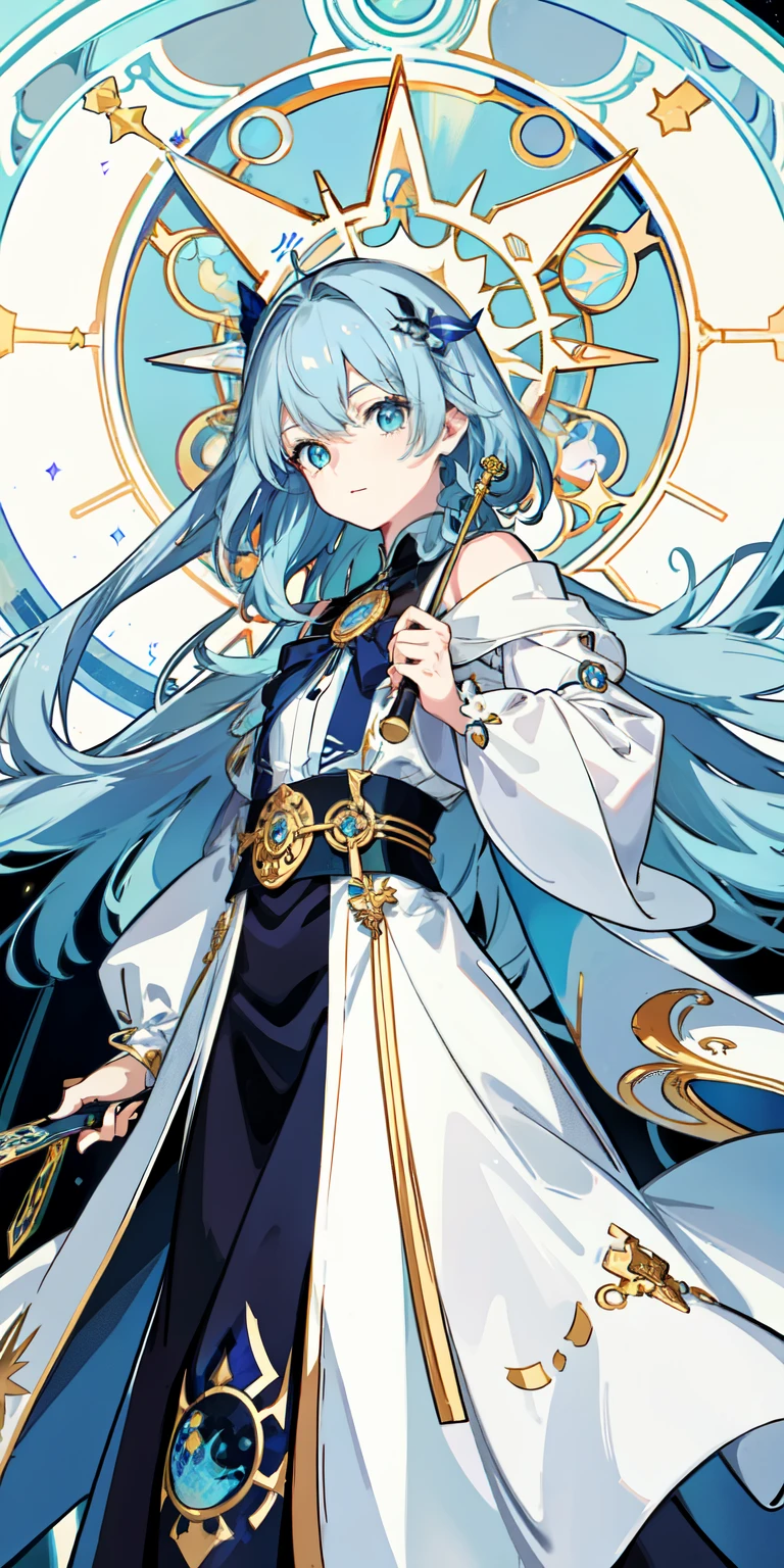 ((tmasterpiece:1.2,Best quality),独奏,magical little girl,wands,Alphonse Mucha's:1.1,blue gradient hair,upper part of body,street frontage,Staring straight ahead,tarot cards:1.3,darkly,natta,sky sky,dark stormy clouds,As estrelas,galactic)