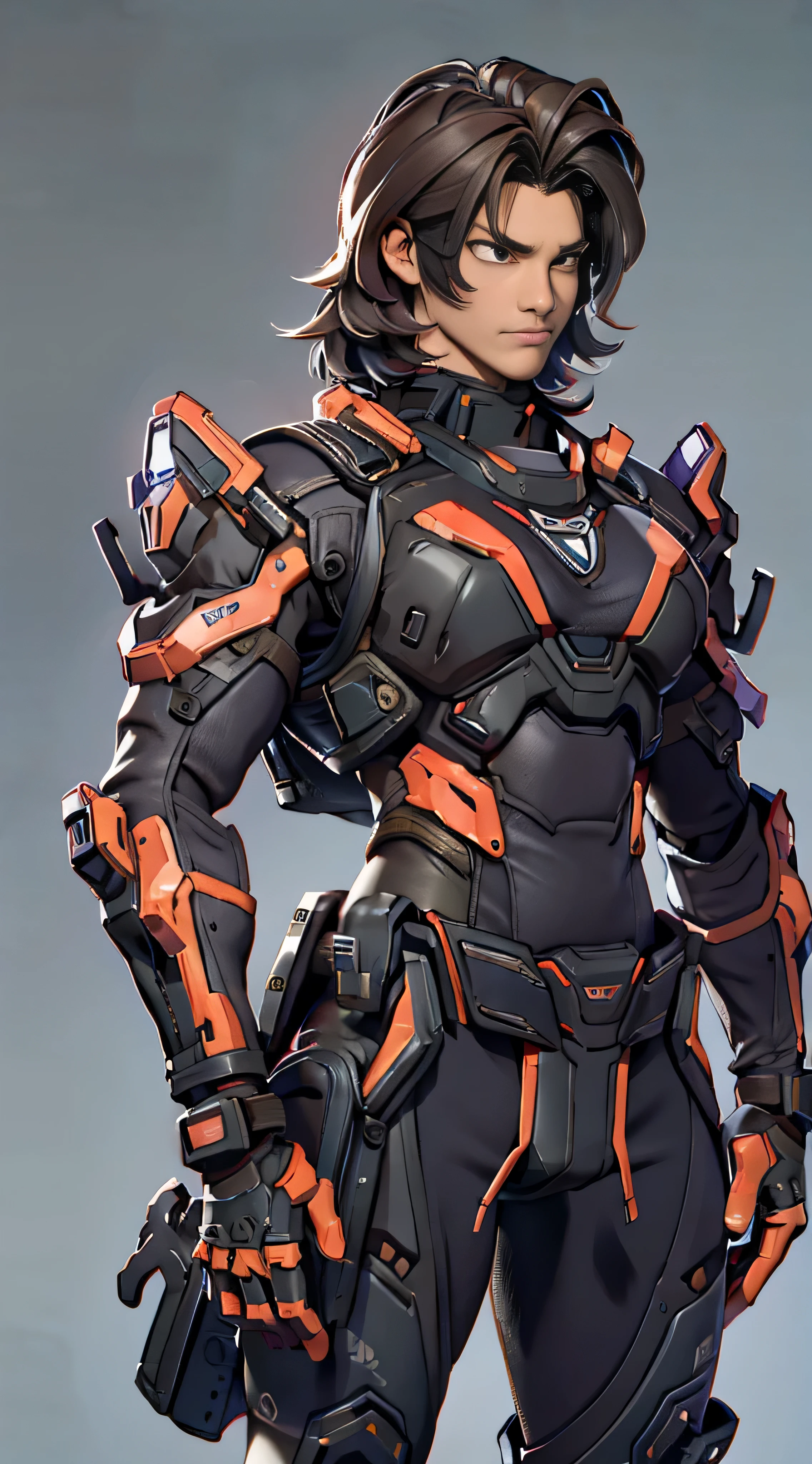 11:23(((Best quality: 1.4))),(Unbeatable masterpiece), (hyper HD),(Hyper-realistic 8k CG)、(dark colored hair)(肩膀和手臂Tech Armor))), (((1 young person))),The 35-year-old American soldier has a perfect figure,,delicated face,heavy muscular figure:1.2,Solid royal gray jacket with details, (Pictures from head to thighs), Complex equipment, Dark purple coat,long trousers,The clothes inside are dark,Clothes with metal technical parts,Tech Armor )