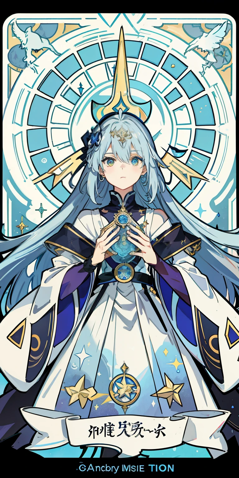 ((tmasterpiece:1.2,Best quality),独奏,magical little girl,wands,Alphonse Mucha's:1.1,blue gradient hair,upper part of body,street frontage,Staring straight ahead,tarot cards:1.3,darkly,natta,sky sky,dark stormy clouds,As estrelas,galactic)