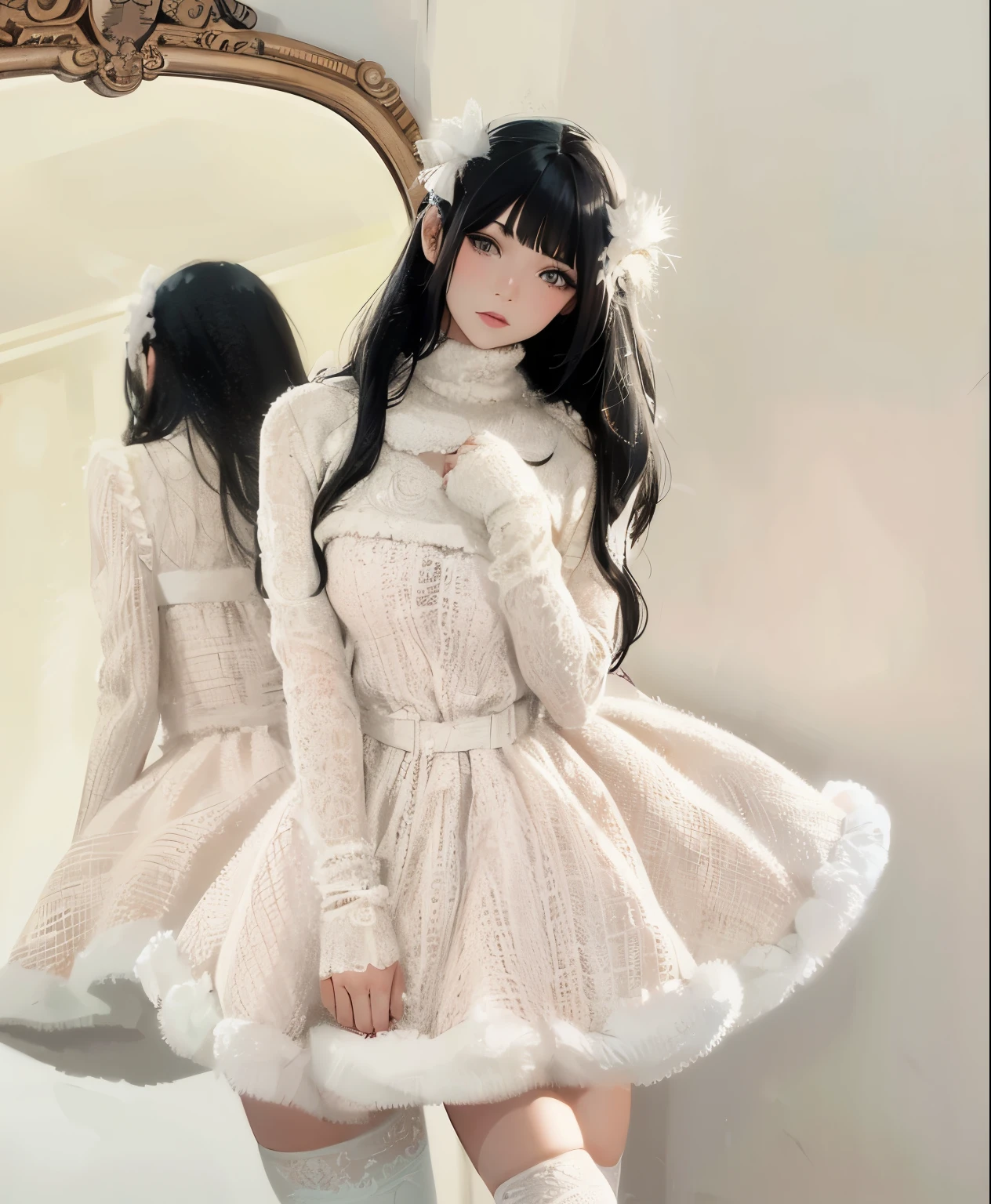 1girl, long black hair, side fringe, black eyes, wearing the dress in the photo, absurdres, high res, ultrasharp, 8K, masterpiece, looking at viewer