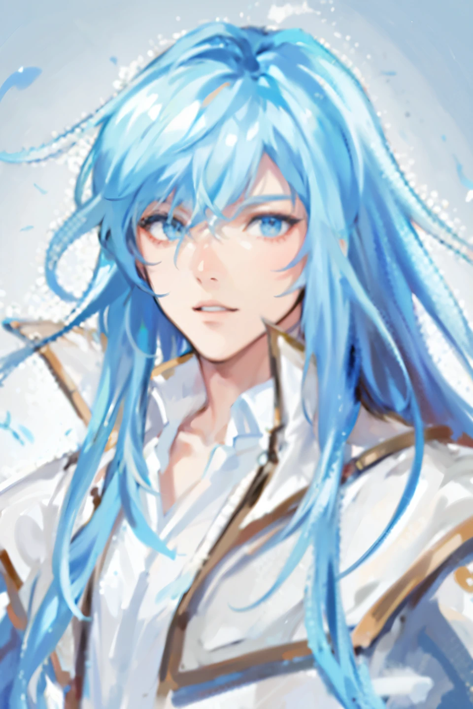 Anime boy with blue hair and white shirt, avatar images, onmyoji portrait, white cyan, albedo, Clear  portrait, 8K!!,