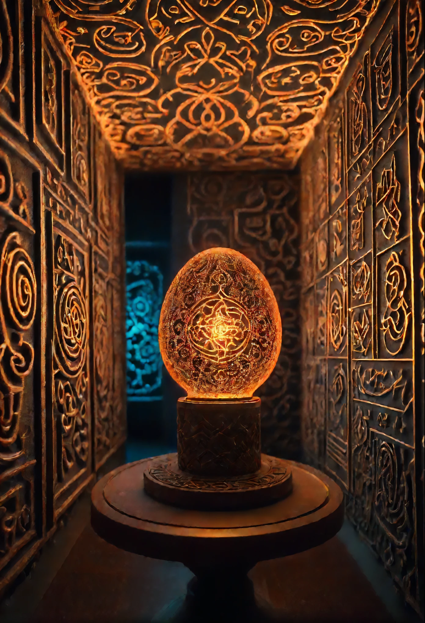 The device is an enigma, adorned with intricate symbols that defy comprehension. Tiny, pulsing lights cast an eerie glow, casting intricate patterns on the surrounding walls. The device seems to resonate with an energy that transcends the physical realm.