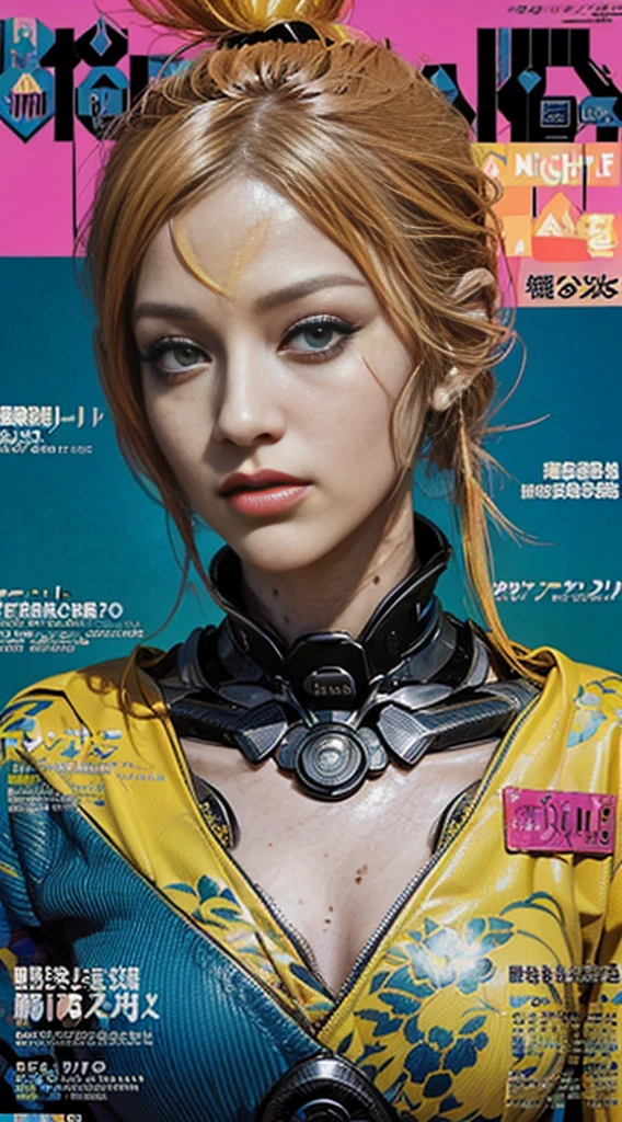 Flowing_contour biomechanical__cybernetic_airbrush___Strange__(((Japanese Harajuku style Fashion_((((Magazine_cover), bright colors)))__art_decor_Border)))__porcelain_and_Platinum / Futuristic Cyberpunk woman with porcelain skin, (cybernetic implants.)