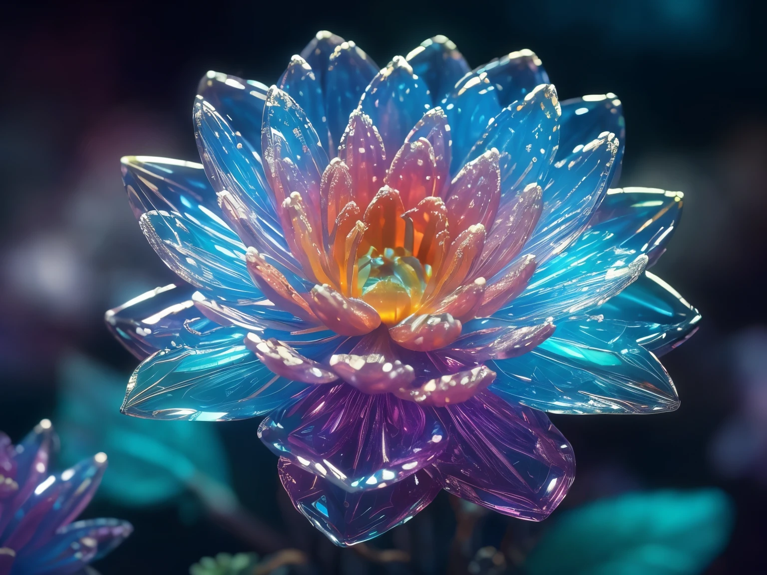 crystal blossom flower,
fantasy, galaxy, transparent,
shimmering, sparkling, splendid, colorful,
magical photography, dramatic lighting, photo realism, ultra-detailed, 4k, Depth of field, High-resolution
