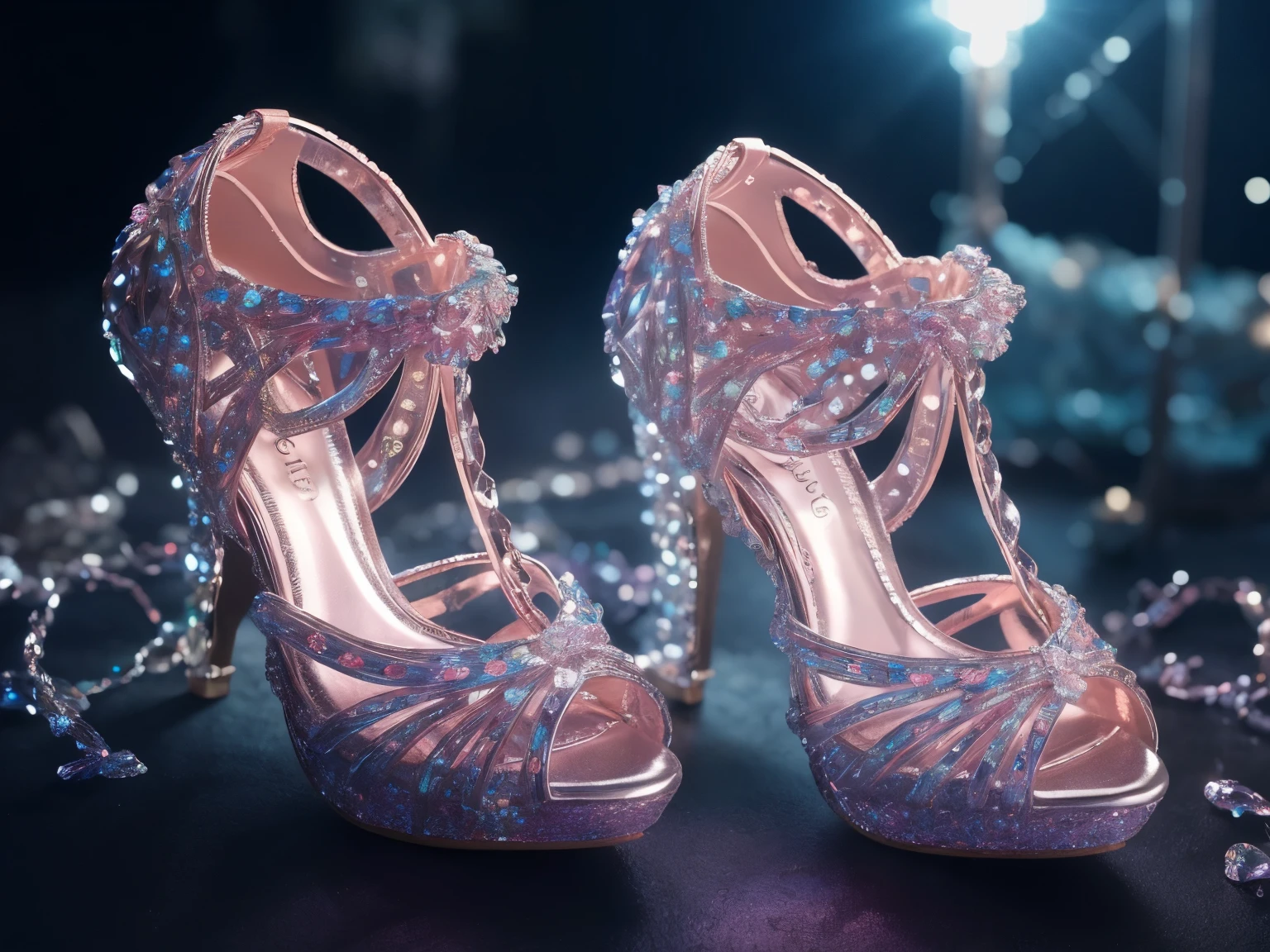 Crystal Shoes and Crystal Rose Unciful, intergalactic, cleanness, kirakira, kirakira, Gorgeous, Colorful, amazing photo, dramatic lighting, photorealisim, ultra - detailed, 4K, depth of fields, hight resolution
