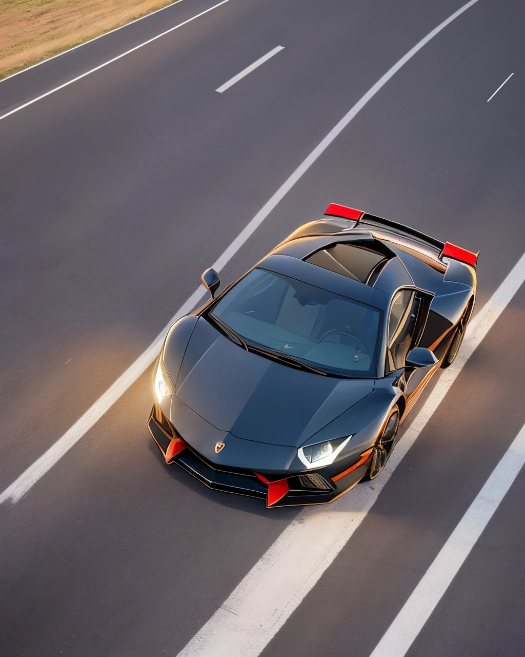 Lamborghini Aventador in road, High detailed,8k, cinematic ,drone view, High resolution,UHD --auto --s2