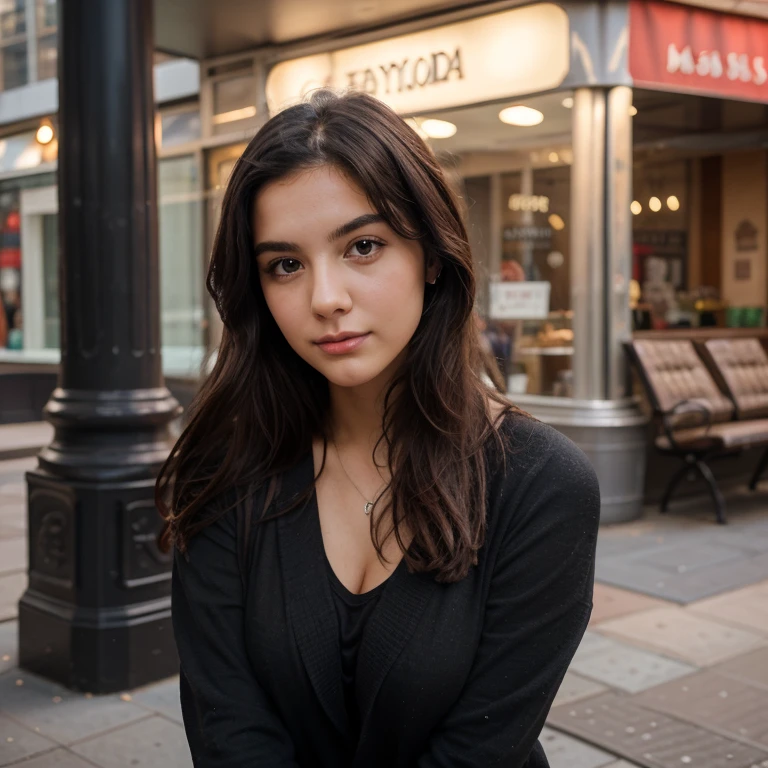 Masutepiece、highest qualityr、high resolusion、Eleonora Pavinato, 23 years old, Younger headshot, looking cute, cute pose, Beautiful busty girl, Black long hair, cute pose, casual clothing, Statue of Liberty, New York City, USA
