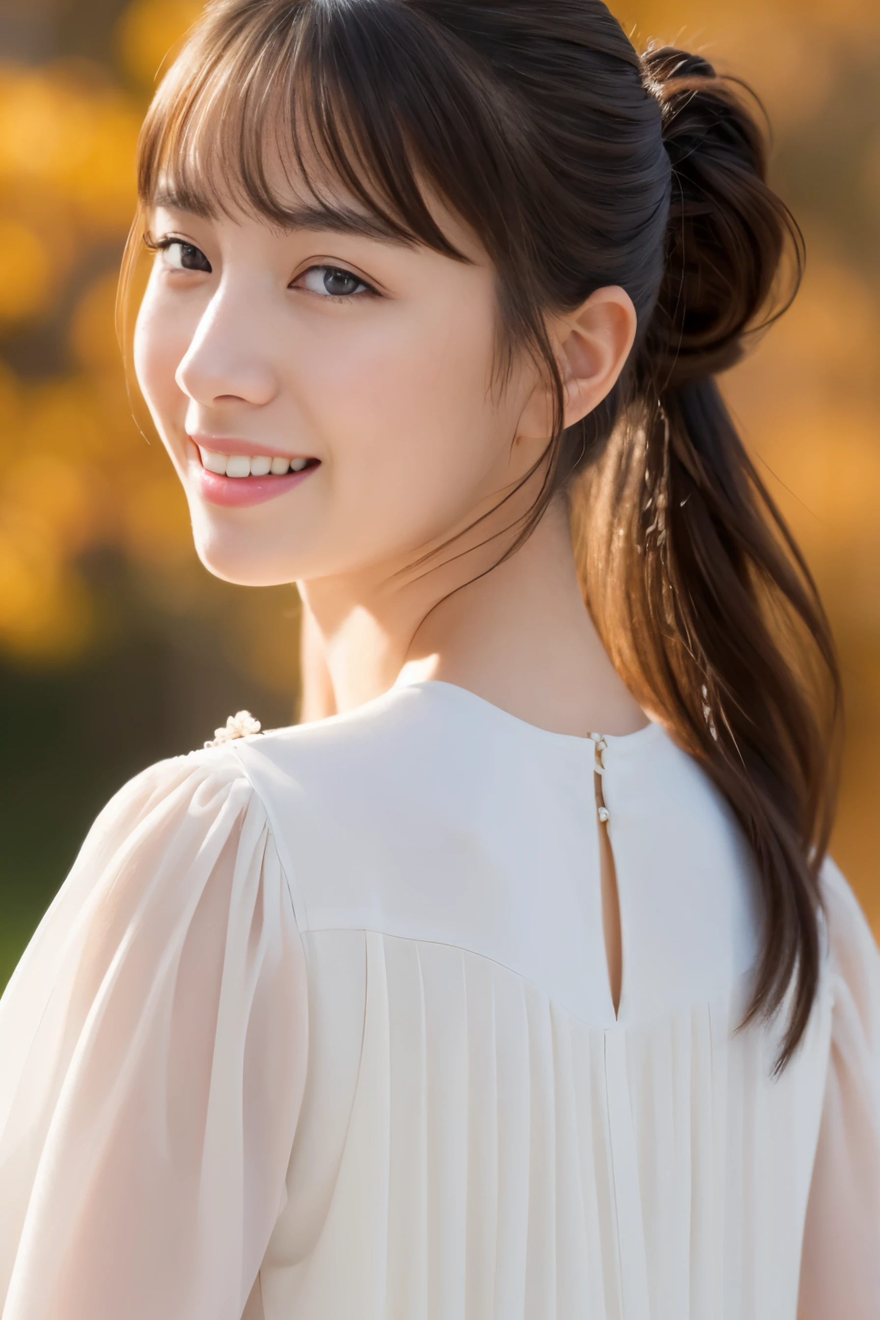 (((masterpiece))), top-quality, Extremely detailed, Detailed background, Very beautiful girl, Japanese, 12 yo, Detailed face, Bangs, Smile, (Full body:1.3), (Random hairstyles :1.2), (Young Face), (Perfect body:1.1), Blouse, Autumn, in 8K, Wallpaper, amazing, finely detail, Ultra-detailed, 超A high resolution, Extremely detailed, Pure erotic face, extremely detailed eye and face, Beautiful detailed eyes, highly detailedskin, No makeup, (Natural Skin),A smile、Ponytail hair