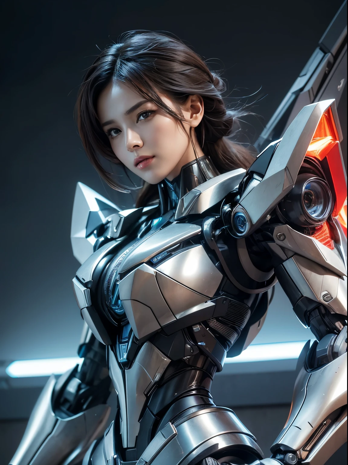 Textured skin, Super Detail, high details, High quality, Best Quality, hight resolution, 1080p, hard disk, Beautiful,(Arcee),beautiful cyborg woman,Mecha Cyborg Girl,Battle Mode,Girl with a Mecha Body,She wears a futuristic Transformers mech,Female Warrior,fully body photo