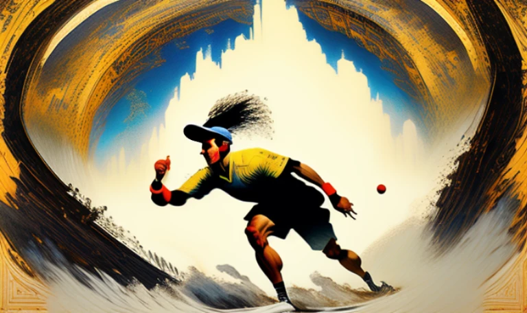 Affiche de style vectoriel Van Gogh (match de tennis , René Lacoste avec raquette de tennis à la main qui lance la balle jaune en l'air sur terrain de tennis cours Rolland Garros) confondu avec l'eau de la Seine, un pont derrière et la Tour Eiffel au loin ; peinture naturalisme impressionniste pointillisme couleurs vives avec du contraste, Proche de la perfection, dynamique, Journée ensoleillée, très détaillé, peinture à l'aquarelle Vincent Van Gogh, illustration, illustrations de Van Gogh, match de René Lacoste et Jean Borotra avec raquette de tennis faisant un service qui lance la balle jaune en l'air sur terrain de tennis en terre battue cours Rolland Garros avec pont de Paris, fleuve la Seine avec un pont derrière et la Tour Eiffel au loin, selfie impressionniste pointillisme vue avec décorations lumineuses de Noël avec le style impressionniste naturalisme pointillisme Klimt Paris estival , couleur dominante ocre