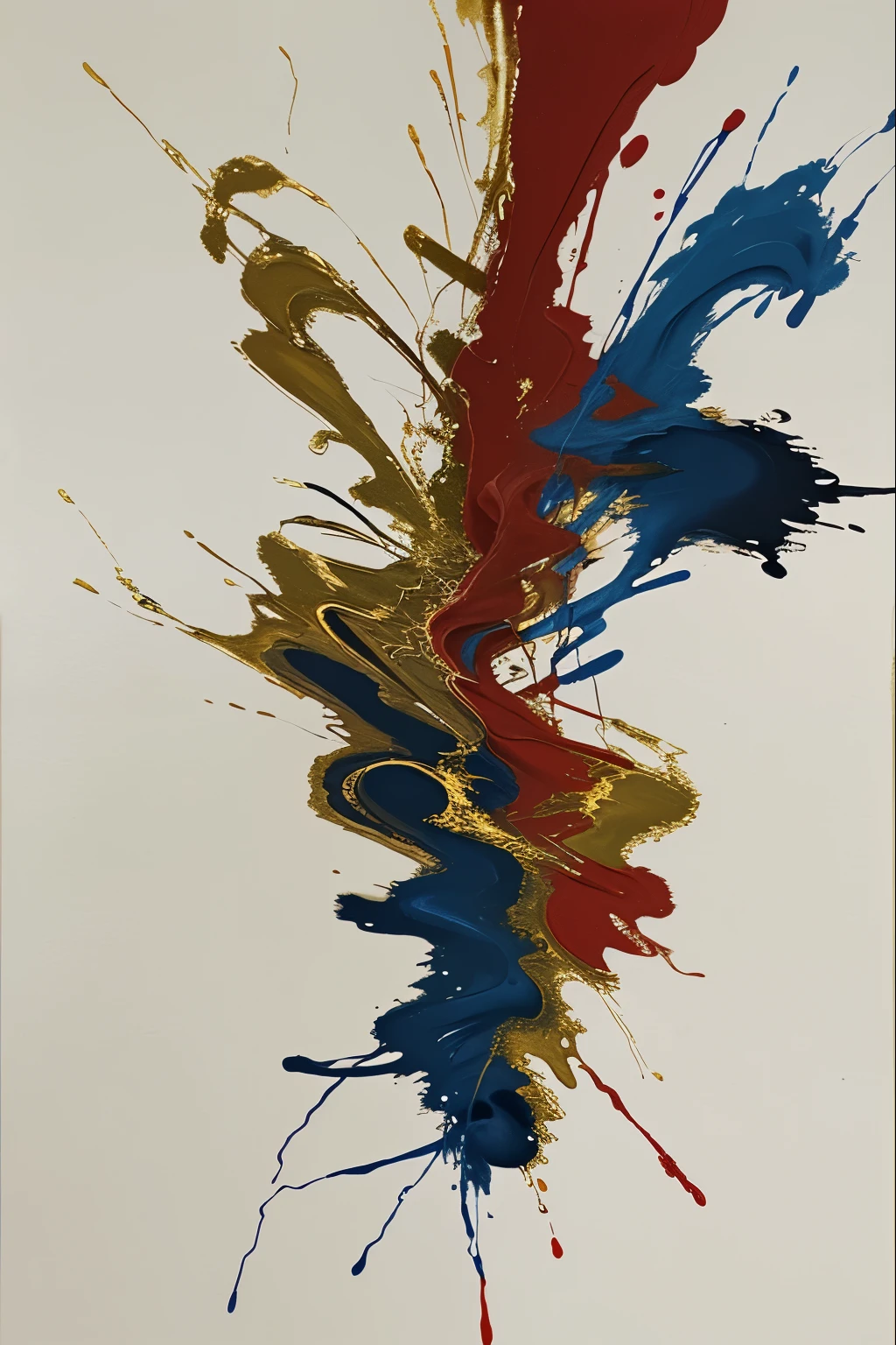 Abstract, 2d, red and blue lines, paint, gold, smoke,