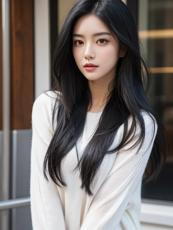 A beautiful woman with long black hair and a perfect face is nearby.