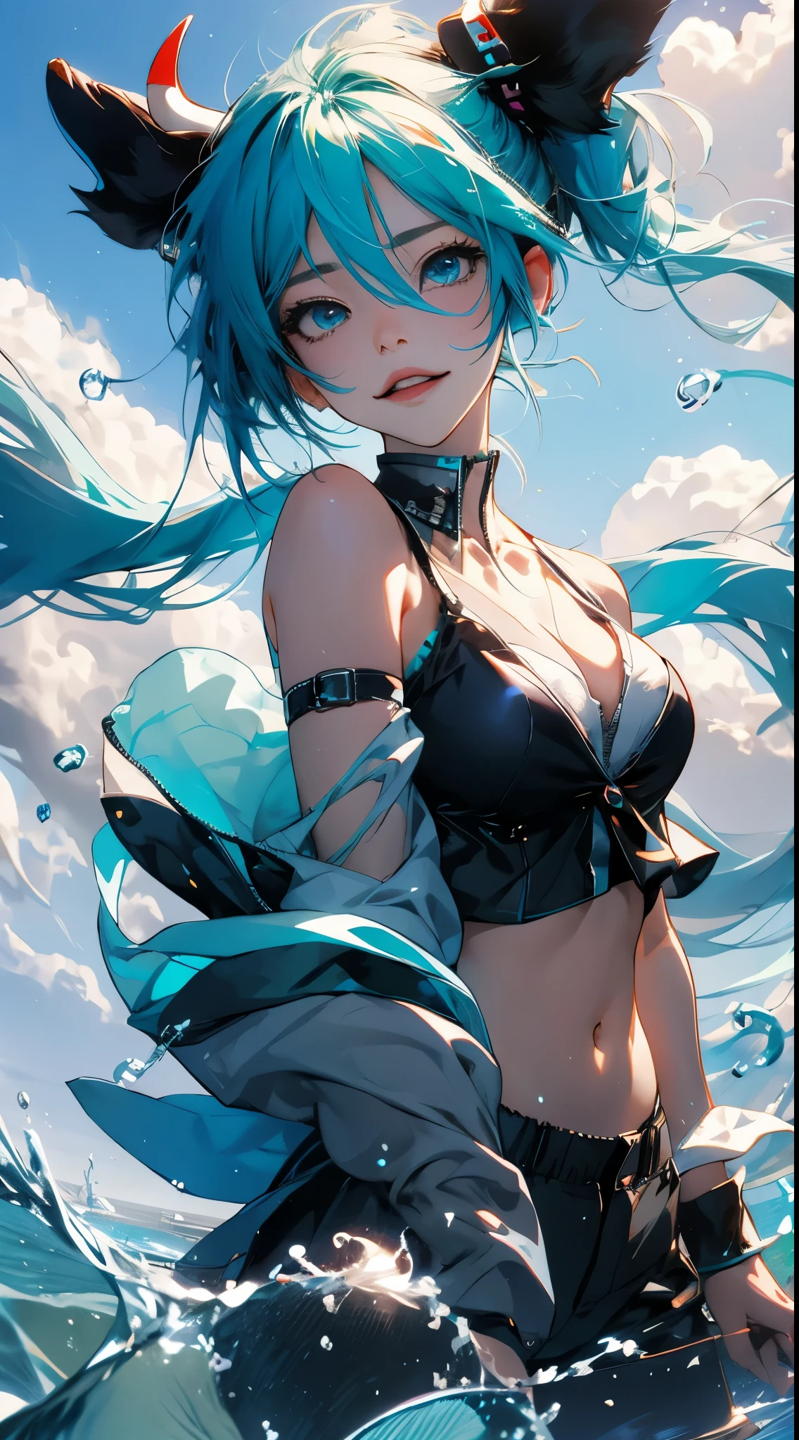 1 girl, Big breasts Hatsune Miku, cow boy shot,