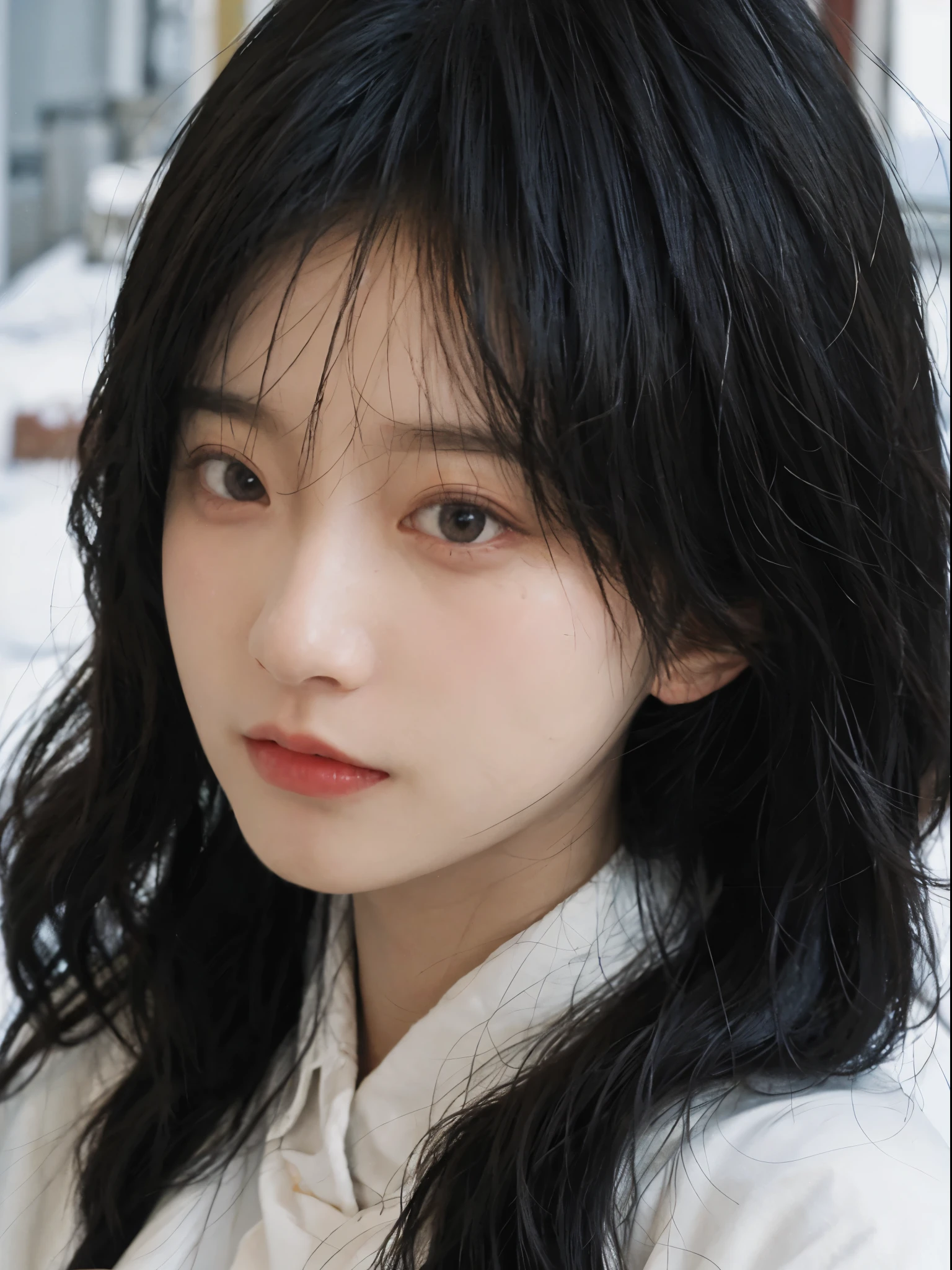Best quality， 超高分辨率， white backgrounid，（realistically：1.4）， girl， A pair of eyes as clear as snow,Imperial sister，Black long straight， looking at viewert， close up ，