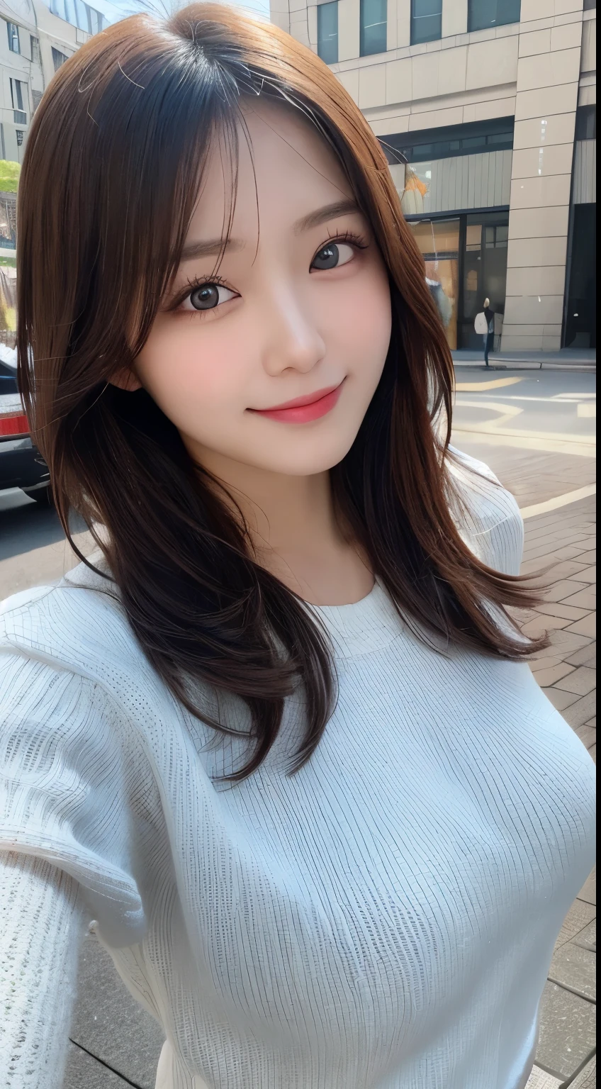 masutepiece, Best Quality, Illustration, Ultra-detailed, finely detail, hight resolution, 8K Wallpaper, Perfect dynamic composition, Beautiful detailed eyes, elegant winter clothes,Medium Hair,Small breasts natural color lip, Bold sexy poses,Smile、20 years girl、Cute、Sexy look at the camera,natta,beautifull detailed face,Classy face,Perfect and beautiful face,Slim face and body,Spread your arms wide、Background blur