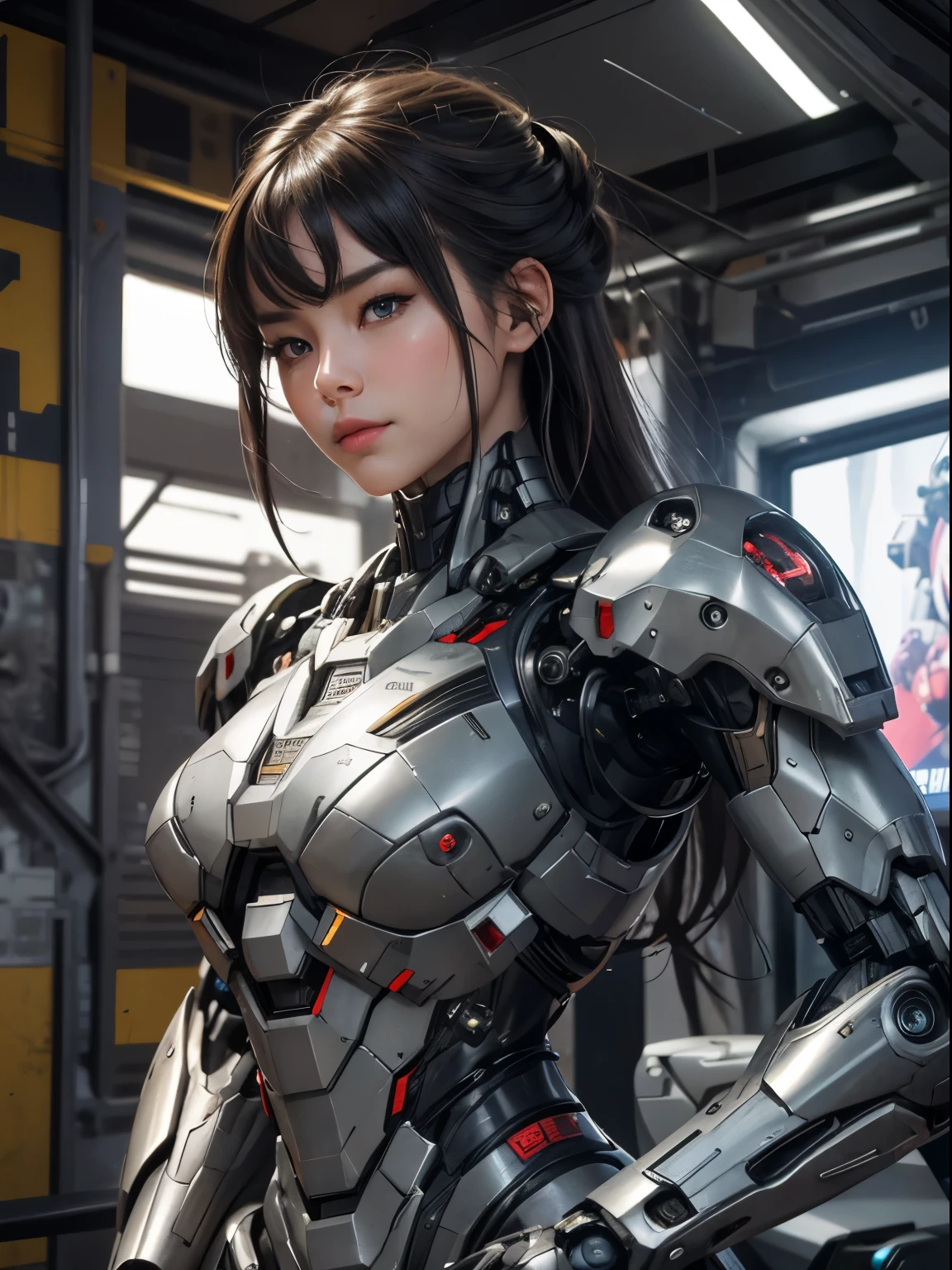 Textured skin, Super Detail, high details, High quality, Best Quality, hight resolution, 1080p, hard disk, Beautiful,(War Machine),beautiful cyborg woman,Mecha Cyborg Girl,Battle Mode,Girl with a Mecha Body,She wears a futuristic war machine weapon mech,Fulll body Shot