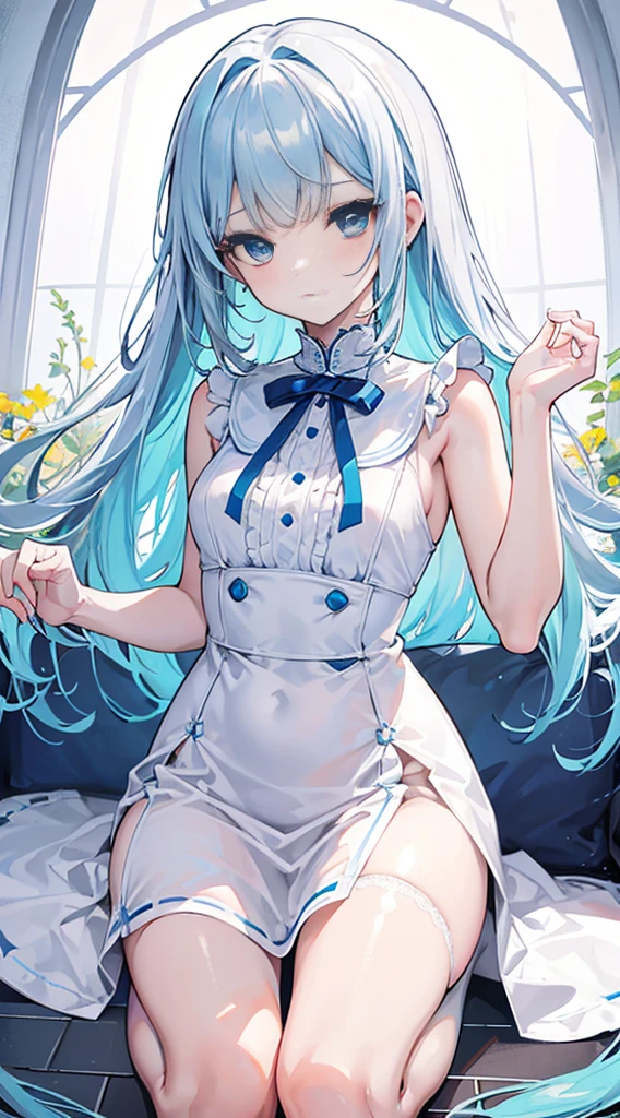 Masterpiece、Highest quality、highest quality、(((((Transparency))))、(Embarrassed expression)、Shiny hair quality、Small face、Cute pose、Super detailed, beautiful, wide eyes、Ultra-detailed, clear and beautiful faces、Transparency、(cute illustration:1.2), High-resolution, ultra-detailed, best quality, embarrassed、Slim thighs、cute、Awards, Anatomically correct, image size 16:9