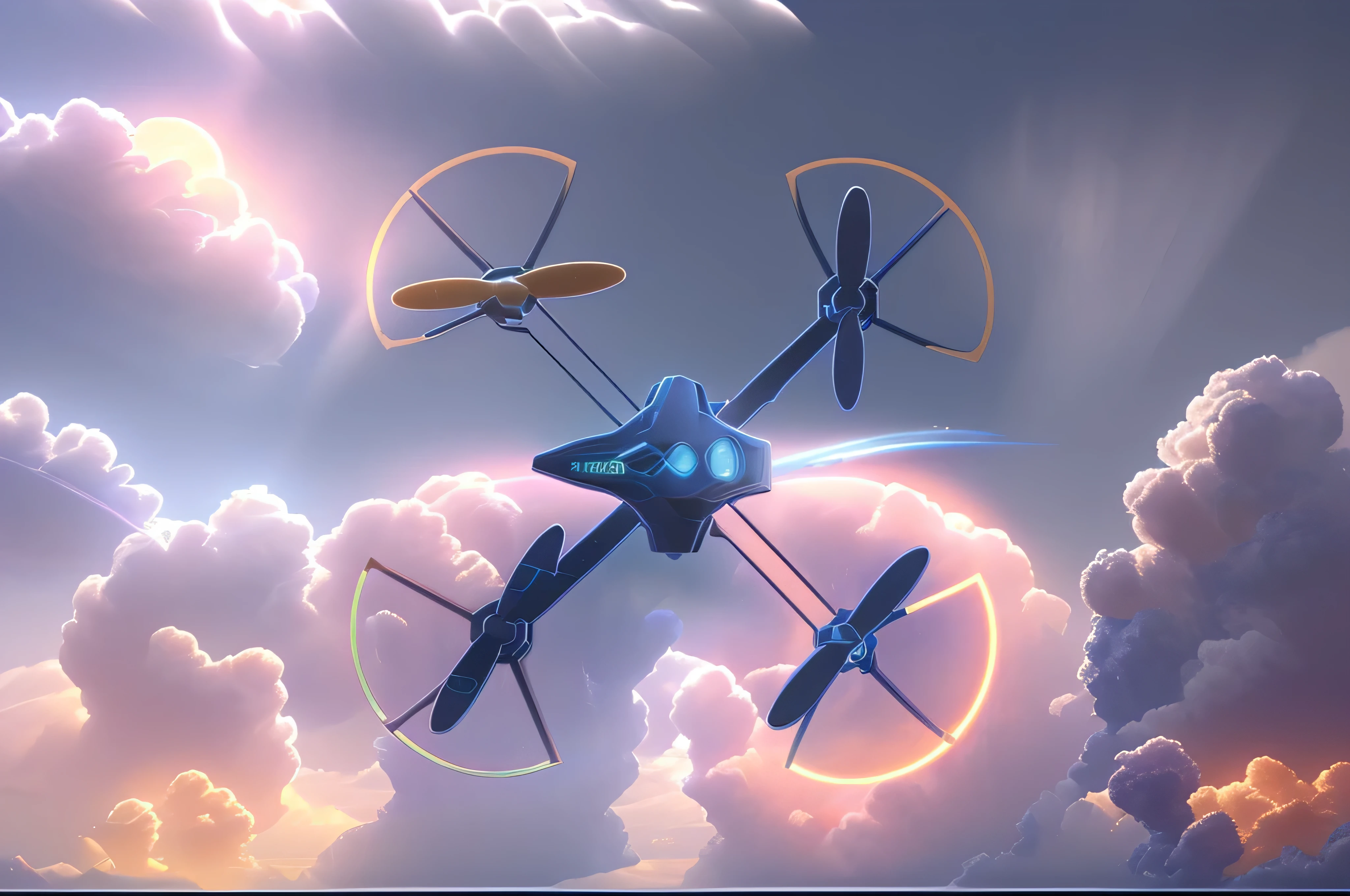 UAVs，（sense of science and technology），artificial intelligence transportation，Rios，Auspicious clouds，Chinese style modern city，rays of sunshine，tmasterpiece，super detailing，Epic work，hyper HD，high high quality，The is very detailed，offcial art，Unity8k wallpaper，super detailing，32k - v 6