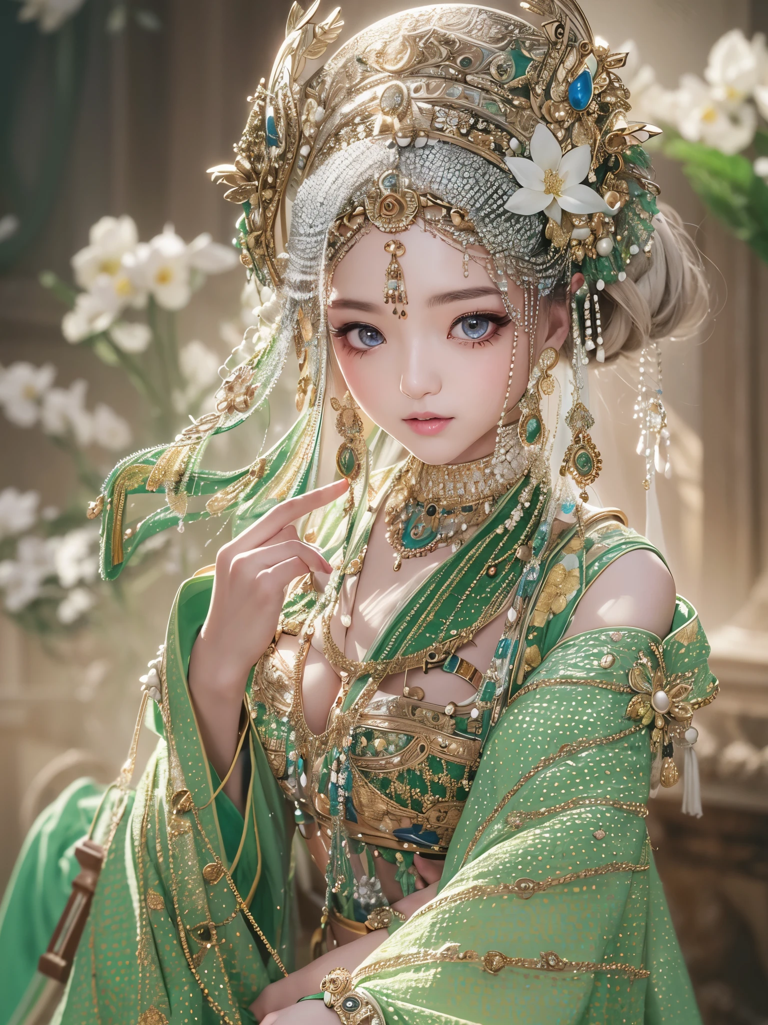 ((Finest quality)),(超A high resolution),(ultra-detailliert),(Meticulous portrayal),((Best CG)),(Finest works of art),Ultra-Precision Art,The art of astounding depiction,(Art with precise depiction in every detail:1.5), (1人の女性:1.6),((Ancient fashionable costume:1.7)),Beautiful and well-groomed face,Light makeup, glitter:1.6,Fluttering petals:1.6