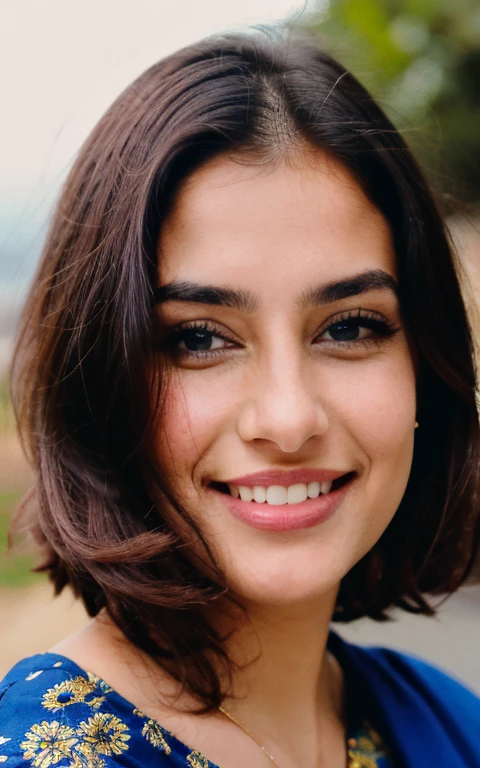 photorealistic, best quality, hyper detailed, beautiful pakistani woman, upper body,burgundy hair,blue eyes,solo, wearing traditional clothes, outdoors, stars, moon, (cheerful, happy), clear sky, analog style, looking at viewer, skin texture, film grain, close up, ultra high res, best shadow, RAW, instagram LUT