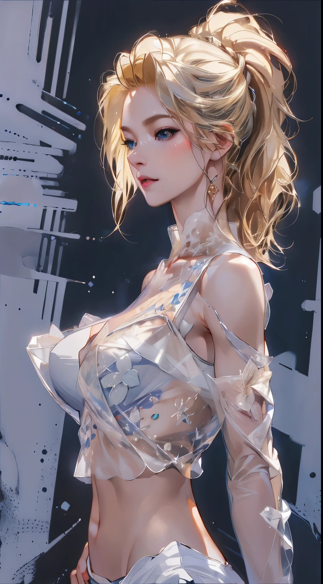 ((Best quality at best, 8K, tmasterpiece: 1.3)), full bodyesbian, Focus Clear: 1.2, Outstanding beauty: 1.4, Slim abs: 1.2, ((blond hairbl, bigger: 1.2)), black tanktop, Highly Detailed Face and Skin Textur, 詳細な目, 二重まぶた