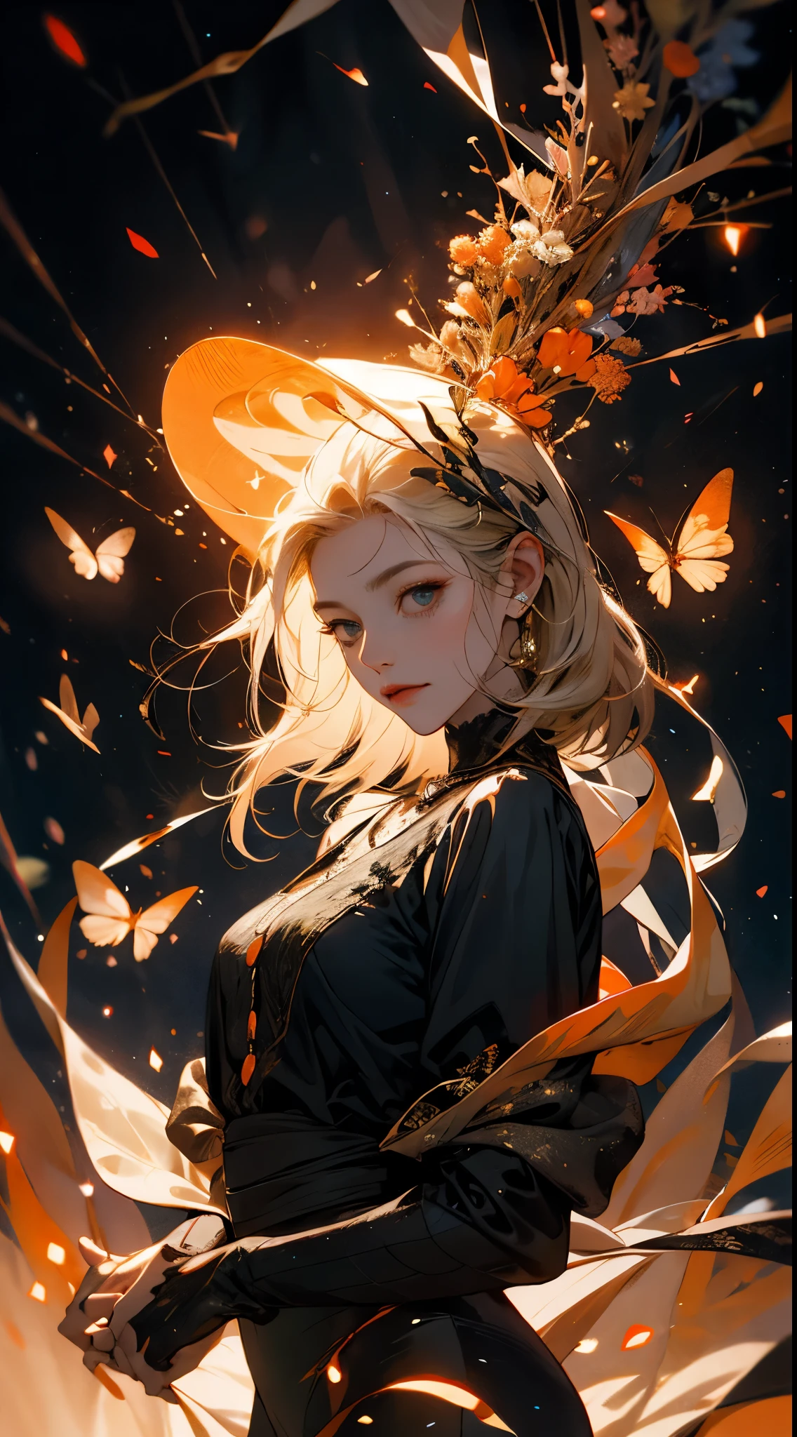a woman made of fireflies, surrounded by fireflies.