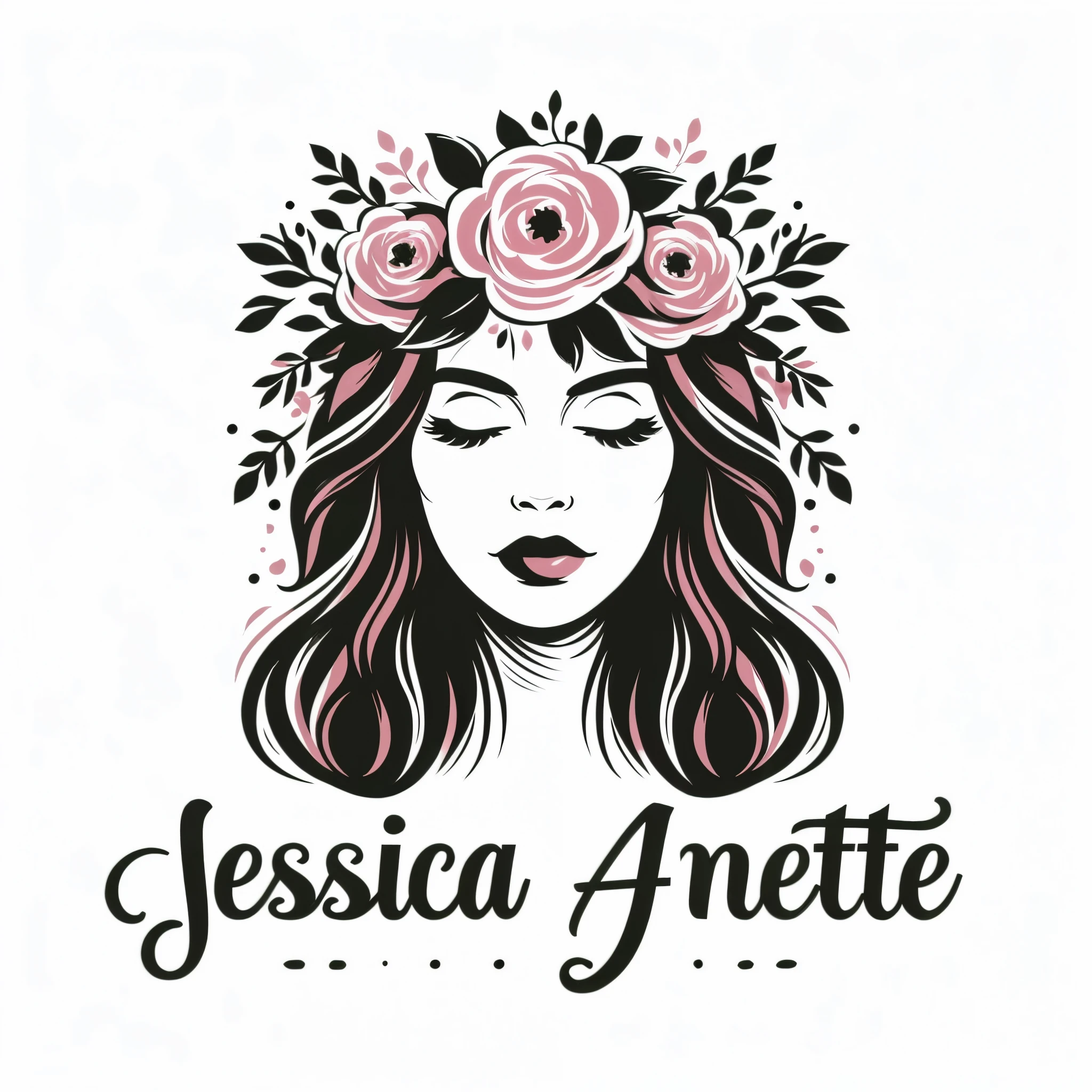 generate a watermark (logo with text Jessica Anette), the logo must unique, delicate woman face with flower crown