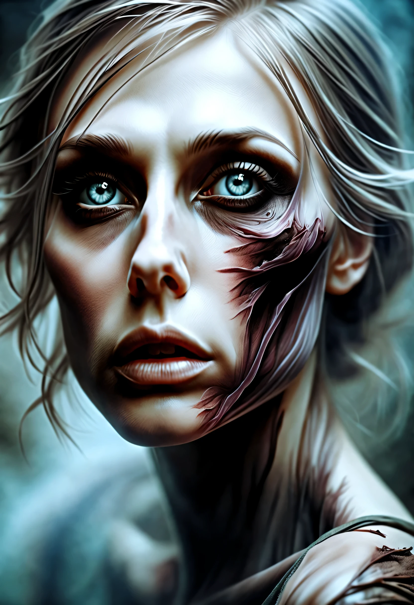 Silent Hill close up beautiful attractive sexy female portrait, clear sharp focus, featuring a dark and eerie atmosphere hyper realistic, 8K professional photography art, photorealistic masterpiece: by aaron horkey and jeremy mann: intricately detailed fluid gouache painting: by jean baptiste mongue: calligraphy: acrylic: watercolor art, detailing of objects, process colors, cinematography, luminism, masterpiece, high quality image, (((((very accurate and clear image (high detail) skin: 1.2), 8k uhd, DSLR, soft lighting, high quality, film grain, Fujifilm XT3, professional photography, natural lighting, volumetric lighting maximalist photoillustration: by marton bobzert: 8k resolution concept art intricately detailed, complex, elegant, expansive, fantastical elegant, elegant, expansive, fantastical