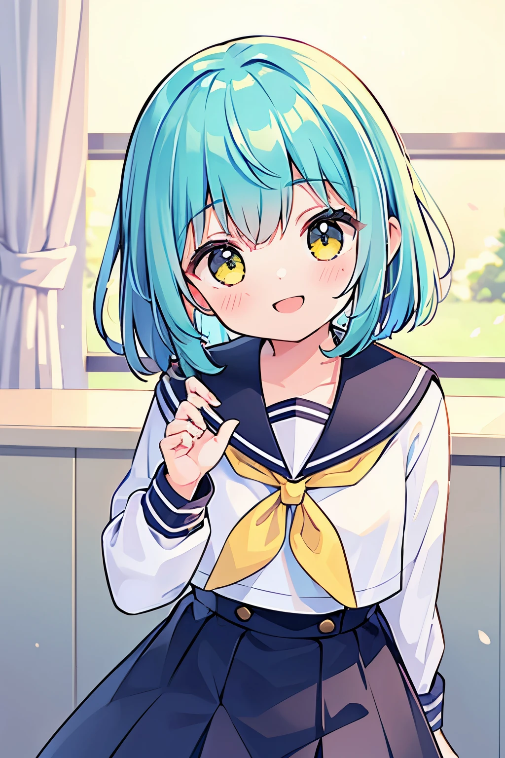 (masterpiece, best quality:1.2), solo, 1girl, earth-chan, smile, looking at viewer, arms behind back,serafuku,flat chest,,lolichild,chibi,grin,smile, peace, face focus,smug,school uniform