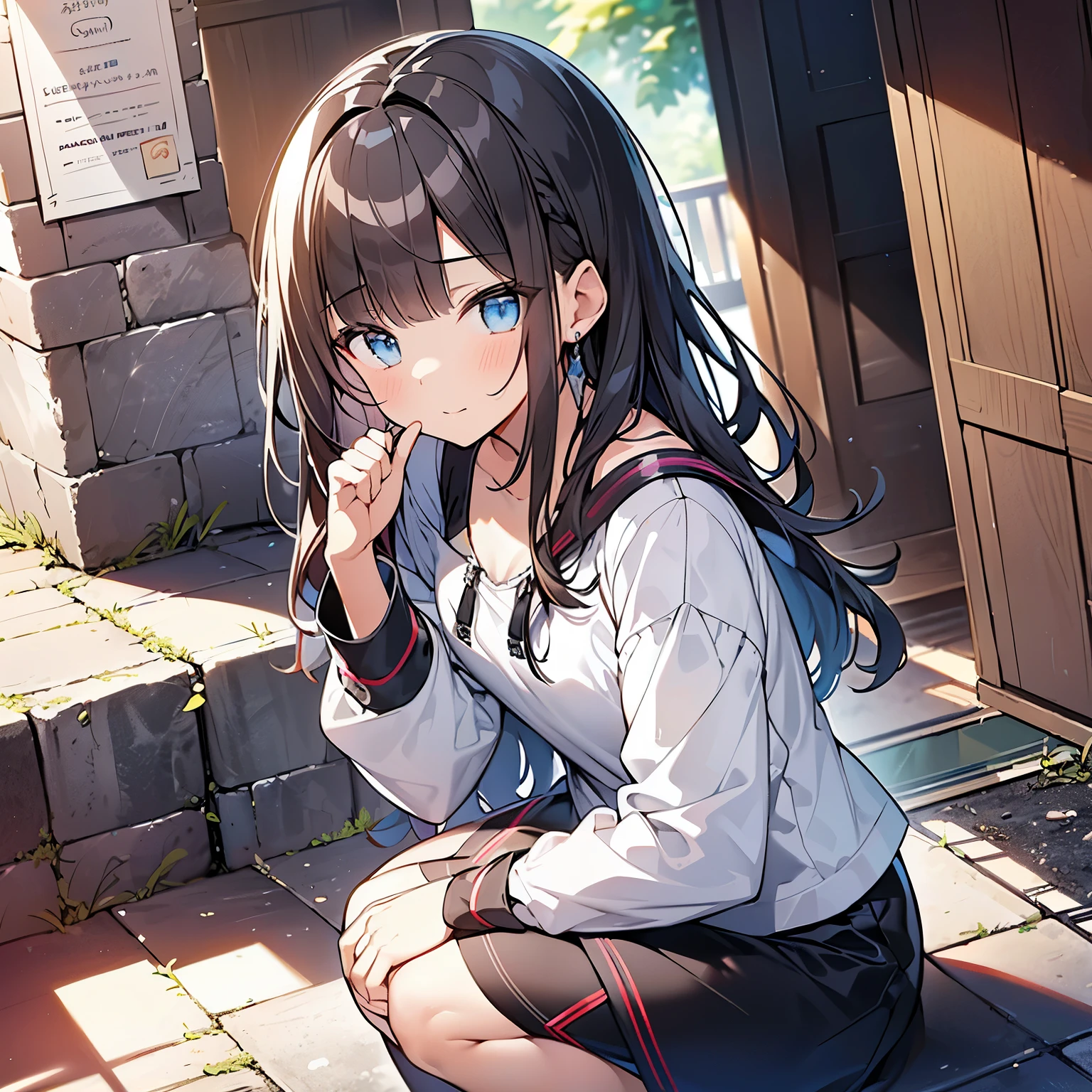 Best Quality, Best Masterpiece, Ultra High Definition, 8K, Winter Clothes, Shojo Manga Style Loli, Single, Soft Line Art, Digital Enhancement, Shoujo Manga Touch, Shoujo Manga Core, Flowing Fabric, Close Up, ((Hair length to shoulder mouth and short braid)), staring at us from the front, soft drawing, beautiful black hair, crisp eyes, grin, teeth, wide mouth, Ultra-detailed digital anime art, clear face depictions, ultra-detailed shoujo manga character art, ultra-detailed manga style, top-quality colors, hand gestures, foot-up angles, scenery with nature